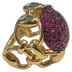 Gucci Horsebit Equestrian 18k Gold Cocktail Ring with Pink Sapphires