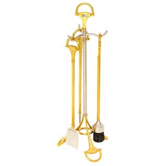 Herramientas para chimenea Gucci Horsebit, latón dorado y cromo plateado, firmadas