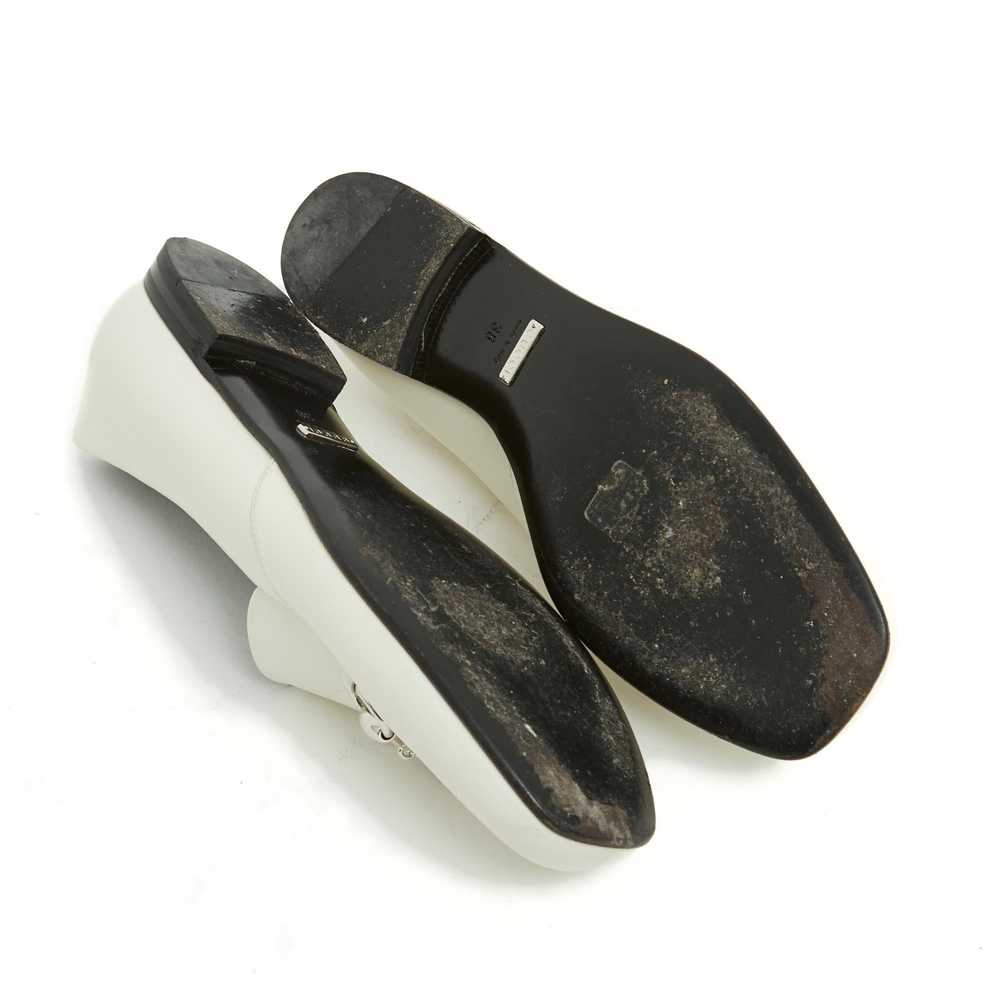 Gucci Horsebit Flats EU38 Weiß Leder Loafers US7.5 im Angebot 1