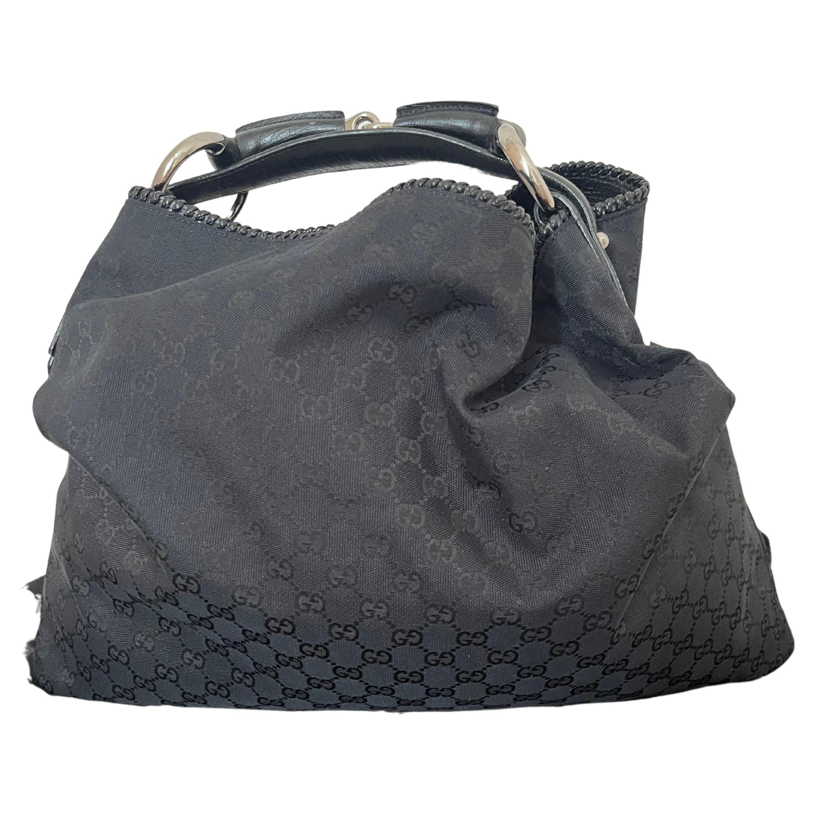 Gucci Horsebit GGCanvas and Leather Hobo w/Dust Bag