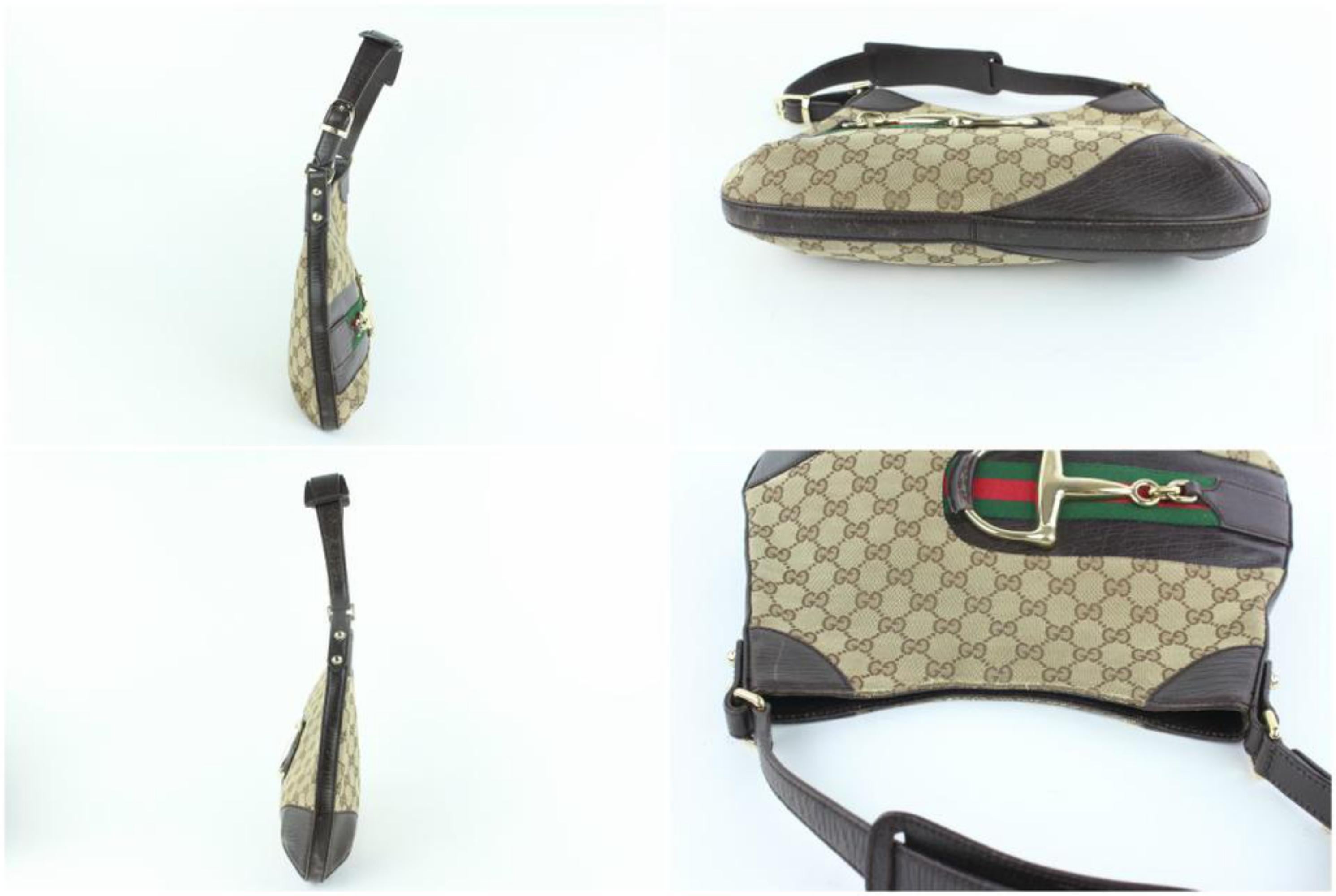 Gucci Horsebit Hasler Hobo Sherry Monogam Web 26gz1016 Brown Canvas Shoulder Bag For Sale 2
