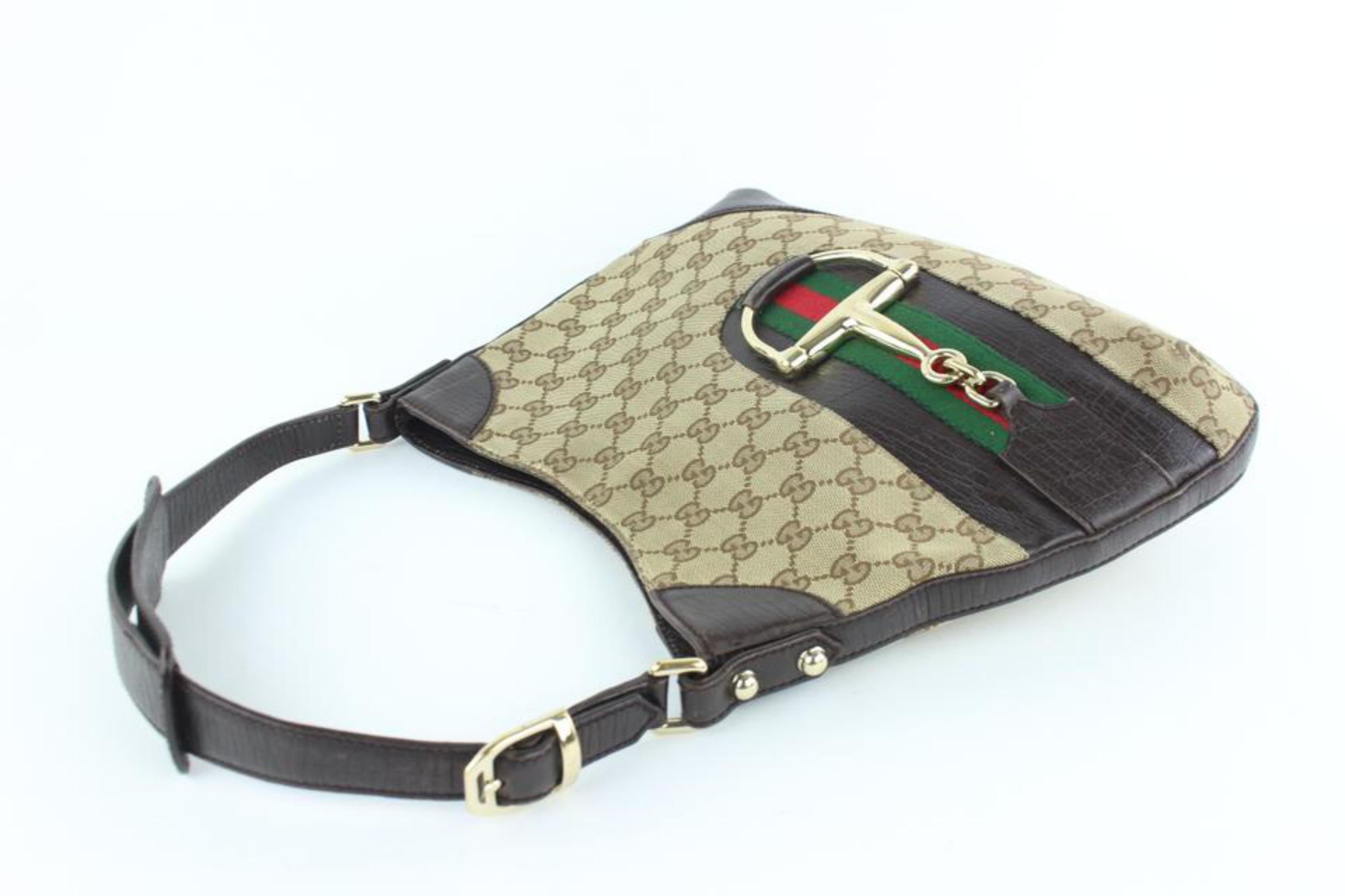 Gucci Horsebit Hasler Hobo Sherry Monogam Web 26gz1016 Brown Canvas Shoulder Bag For Sale 3