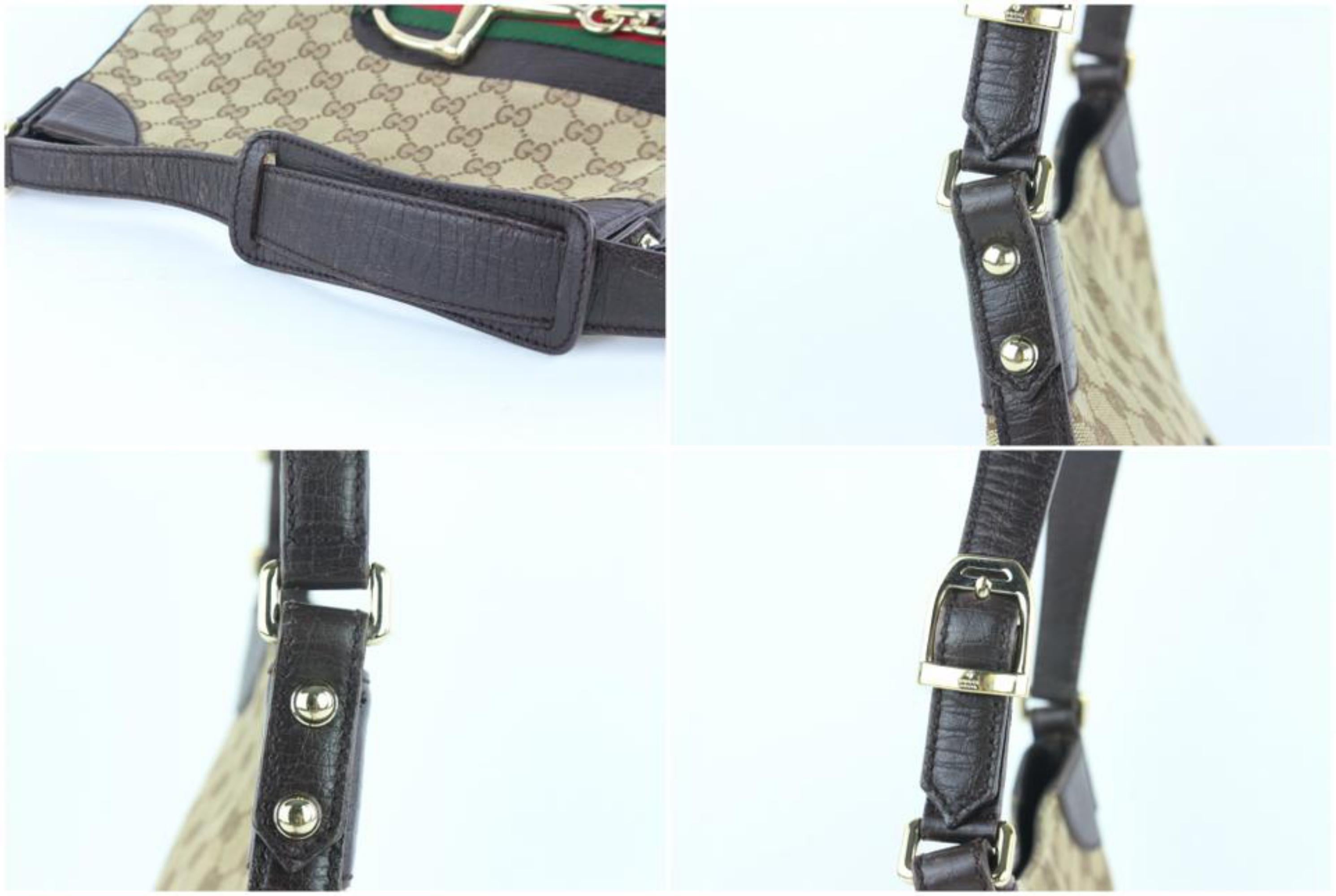 Gucci Horsebit Hasler Hobo Sherry Monogam Web 26gz1016 Brown Canvas Shoulder Bag For Sale 4