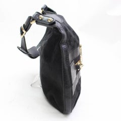 Gucci Horsebit Hasler Hobo Web Monogram 867630 Black Canvas Shoulder Bag