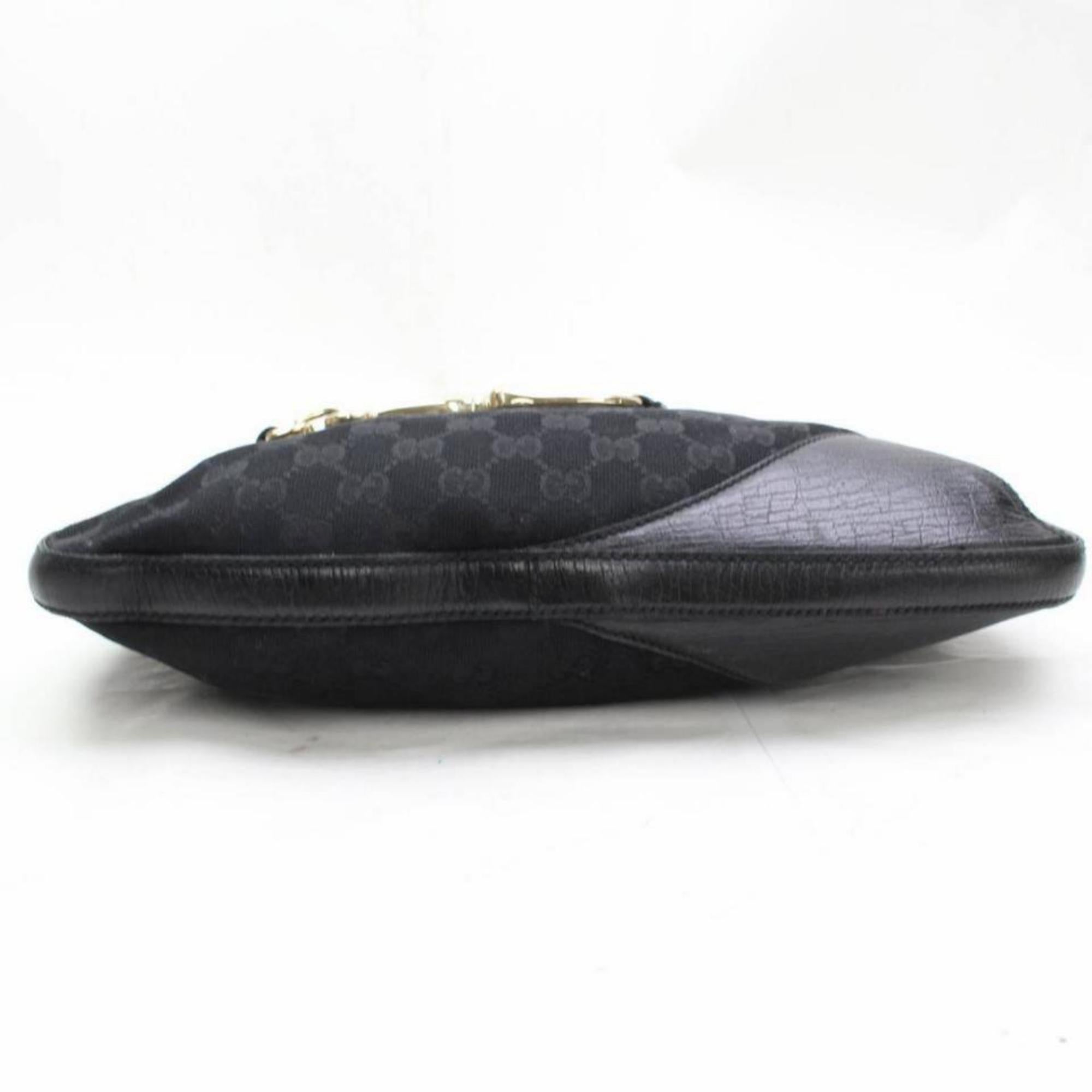 Gucci Horsebit Hasler Hobo Web Monogram 867630 Black Canvas Shoulder Bag In Good Condition For Sale In Forest Hills, NY