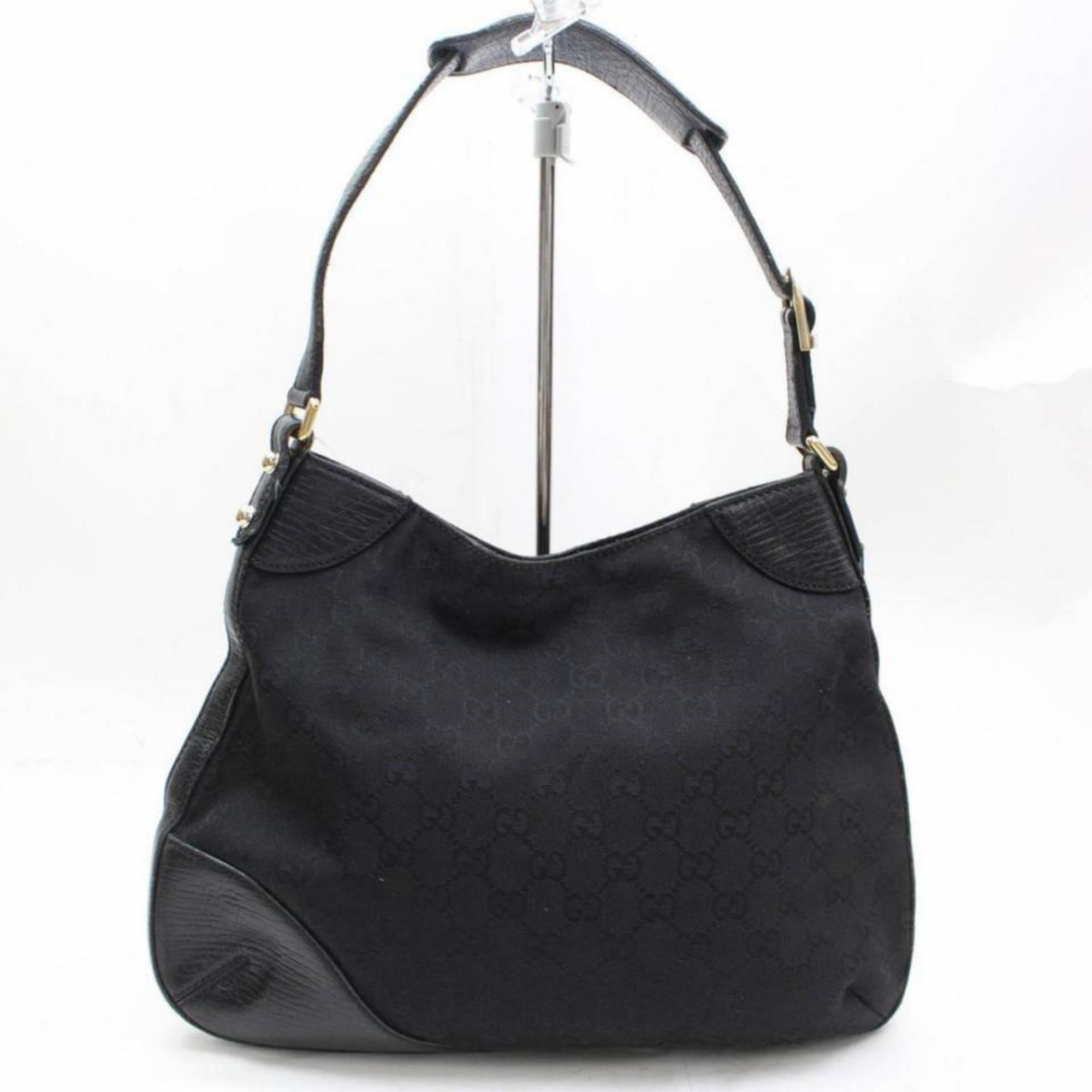 Women's Gucci Horsebit Hasler Hobo Web Monogram 867630 Black Canvas Shoulder Bag For Sale