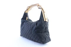 Gucci Horsebit Hobo Large Chain 225907 Black Coated Canvas Shoulder Bag