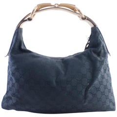Gucci Horsebit Hobo Large Chain 225907 Black Coated Canvas Shoulder Bag