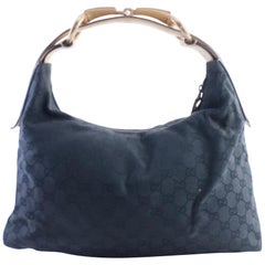 Vintage Gucci Horsebit Hobo Large Chain 225907 Black Coated Canvas Shoulder Bag