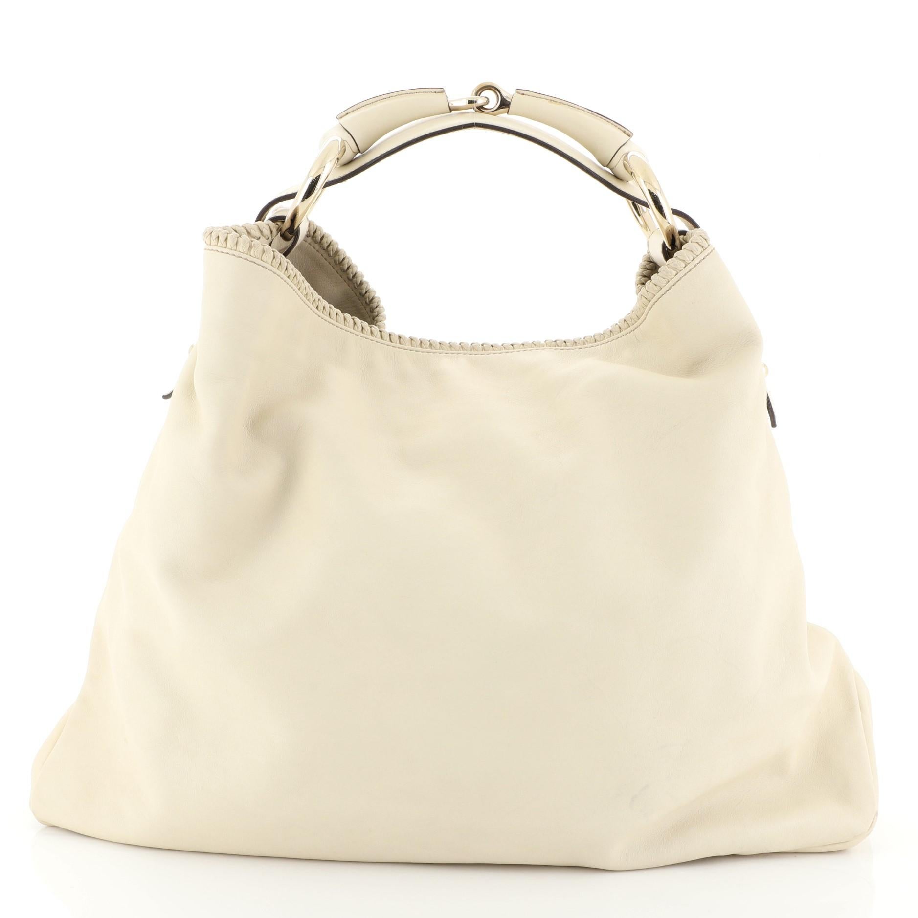 White Gucci Horsebit Hobo Leather Large