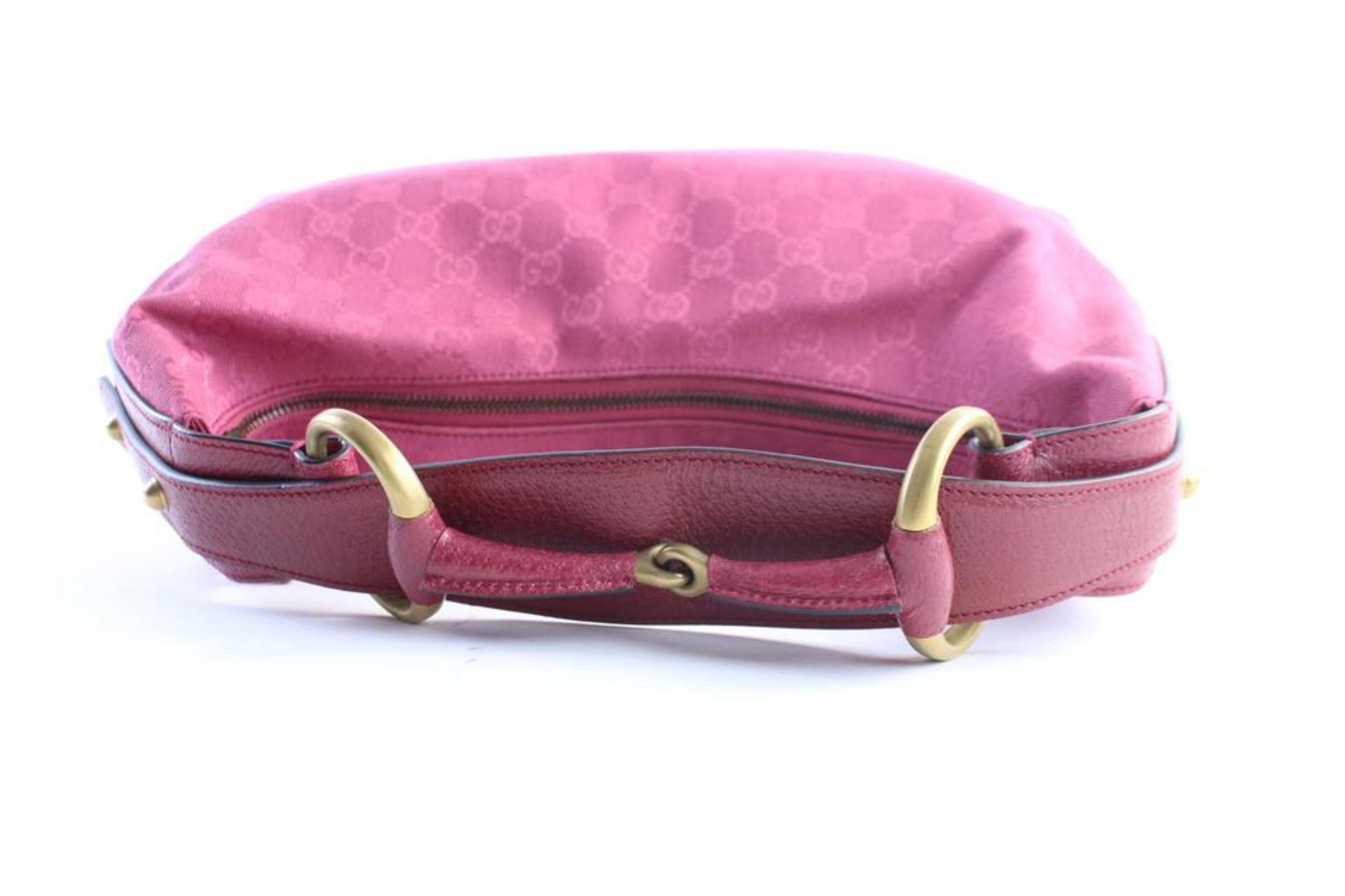 Gucci Horsebit Hobo Monogram Gg 228848 Red Coated Canvas Shoulder Bag For Sale 3
