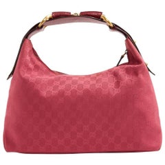 Vintage Gucci Horsebit Hobo Monogram Gg 228848 Red Coated Canvas Shoulder Bag