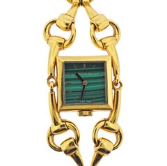 Gucci Horsebit Malachite Dial Gold Watch Bracelet