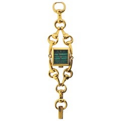 Gucci Horsebit Malachite Dial Gold Watch Bracelet