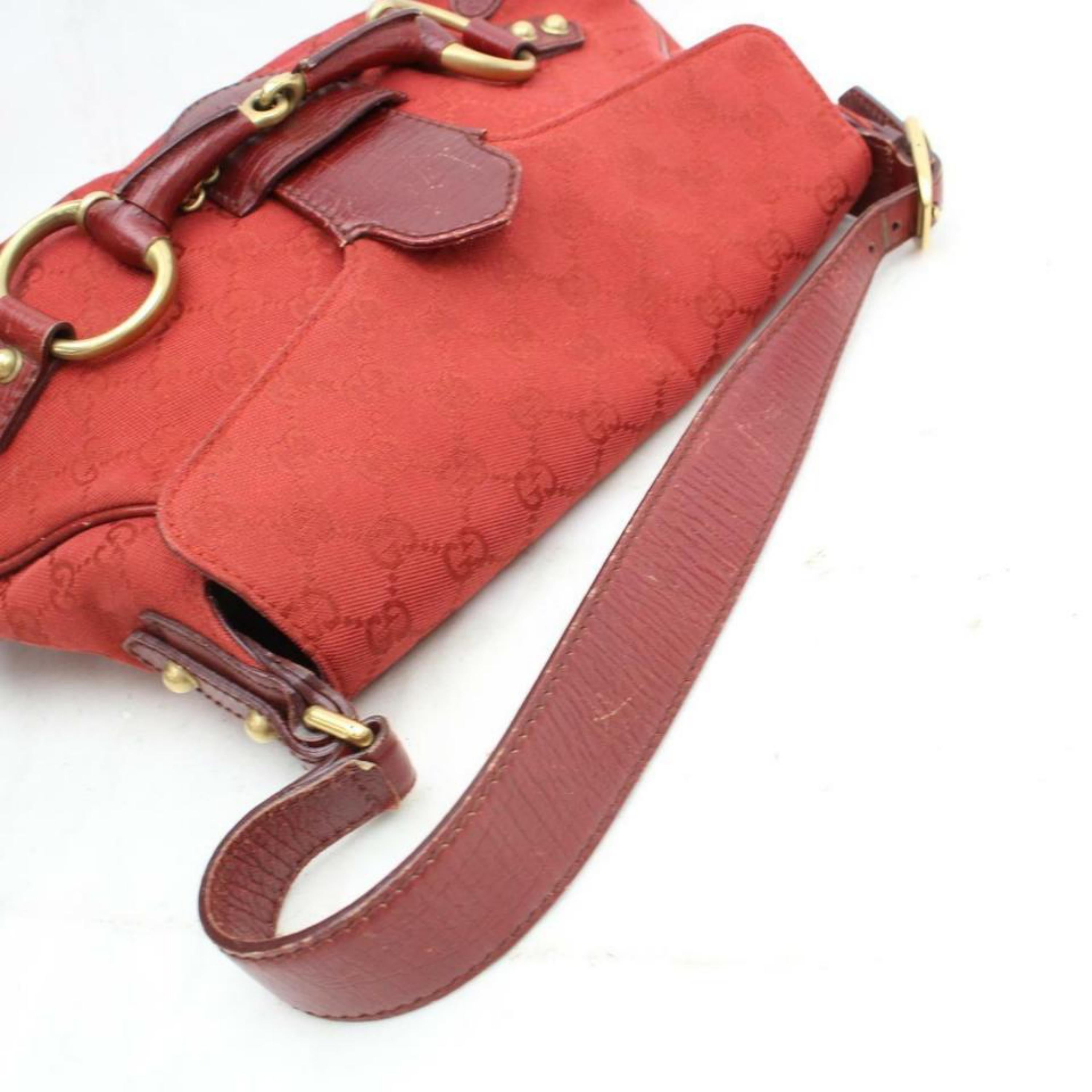Gucci Horsebit Monogram Chain Flap 869934 Red Canvas Shoulder Bag For Sale 6