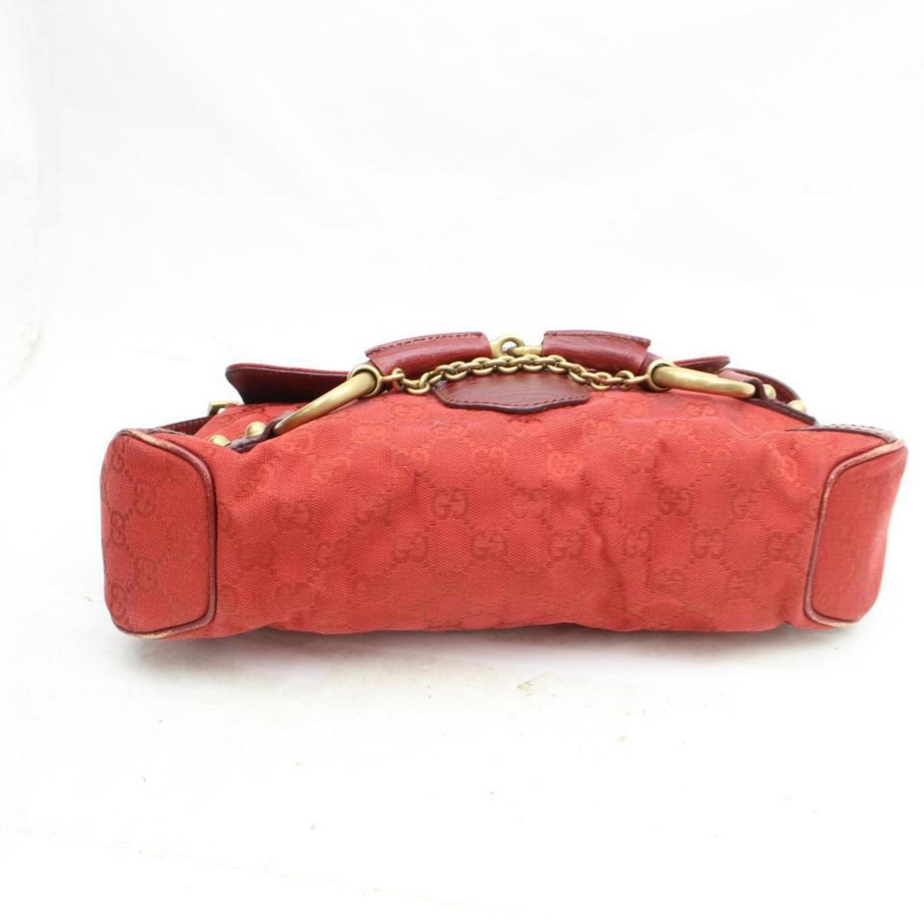 Gucci Horsebit Monogram Chain Flap 869934 Red Canvas Shoulder Bag For Sale 7