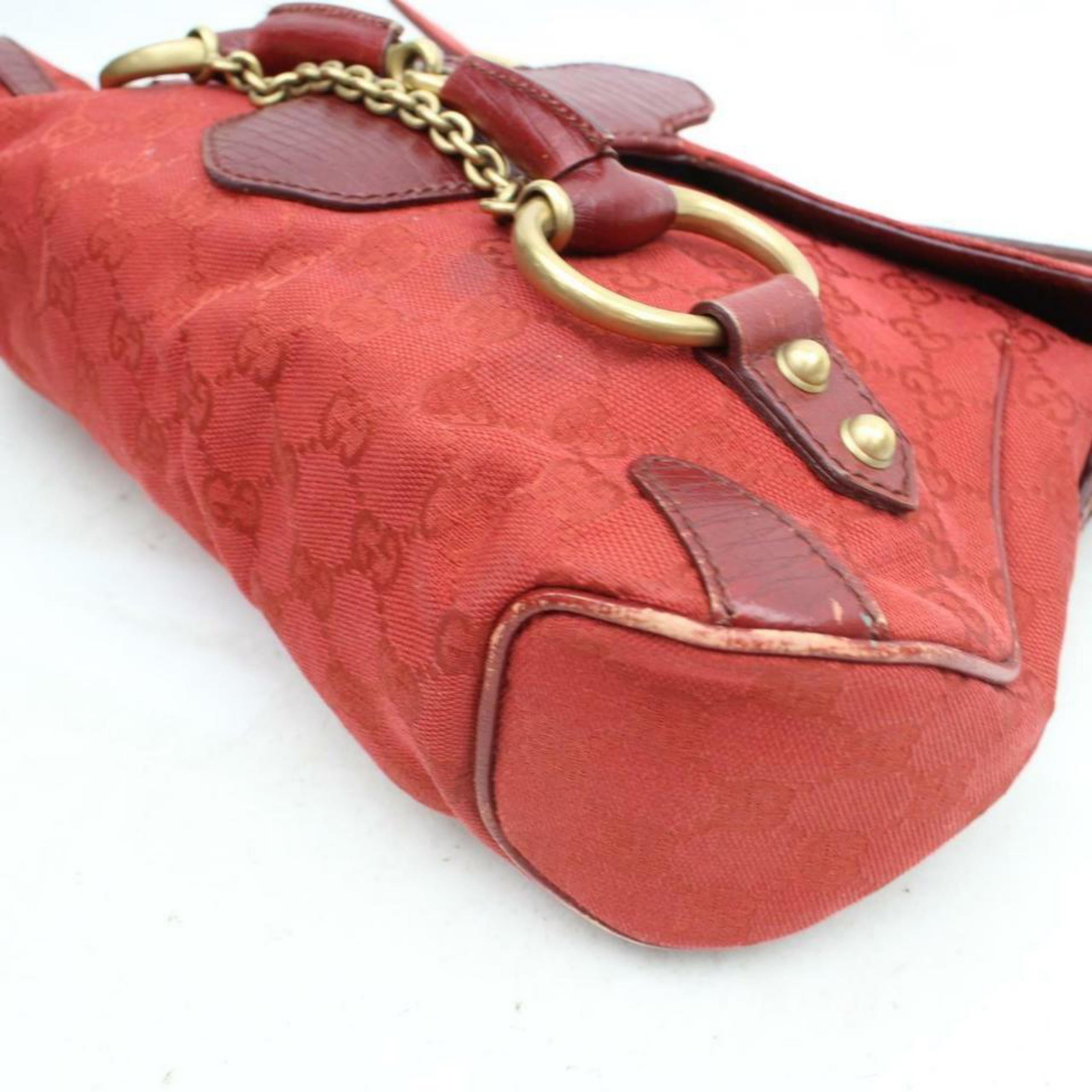 Gucci Horsebit Monogram Chain Flap 869934 Red Canvas Shoulder Bag For Sale 8