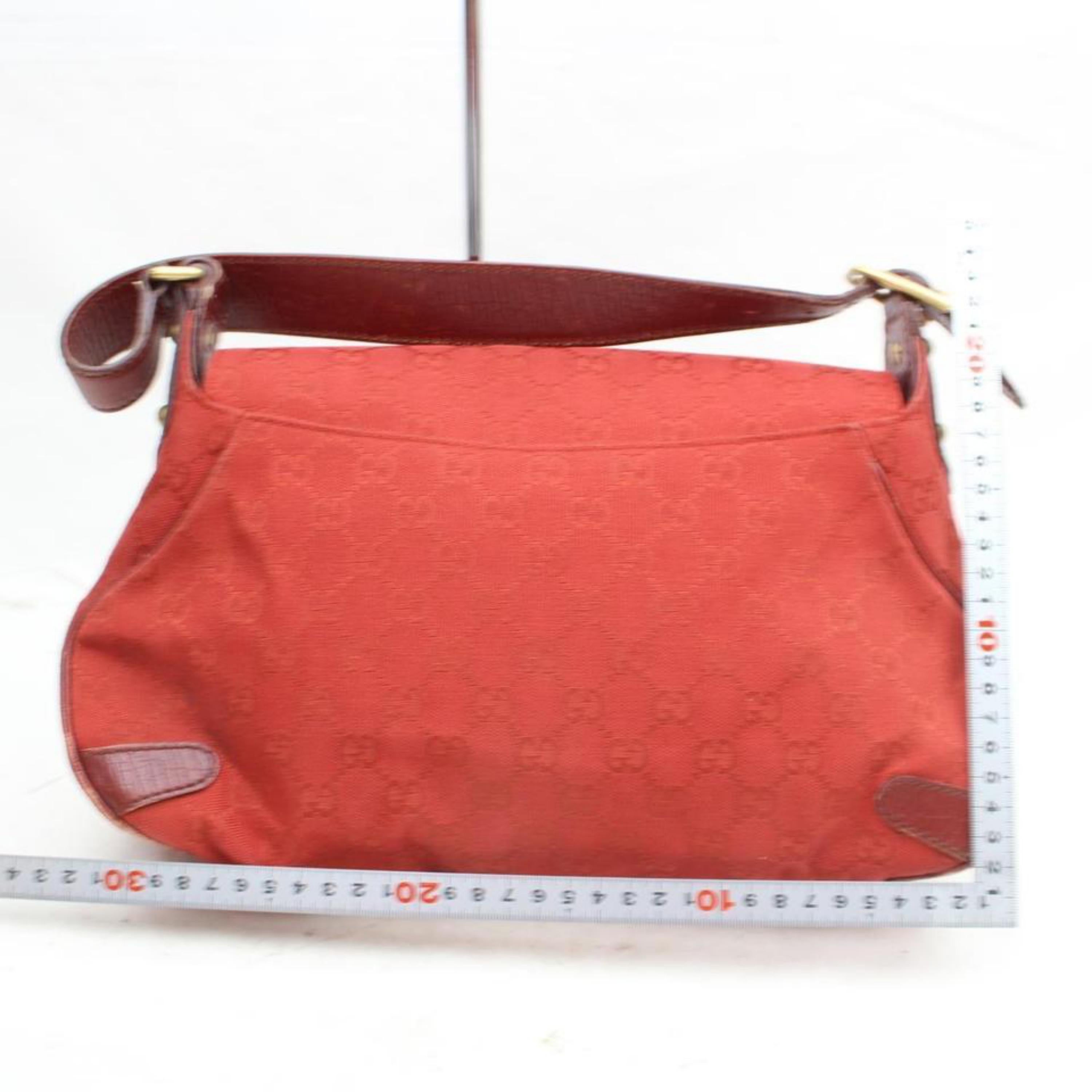 Gucci Horsebit Monogram Chain Flap 869934 Red Canvas Shoulder Bag For Sale 2
