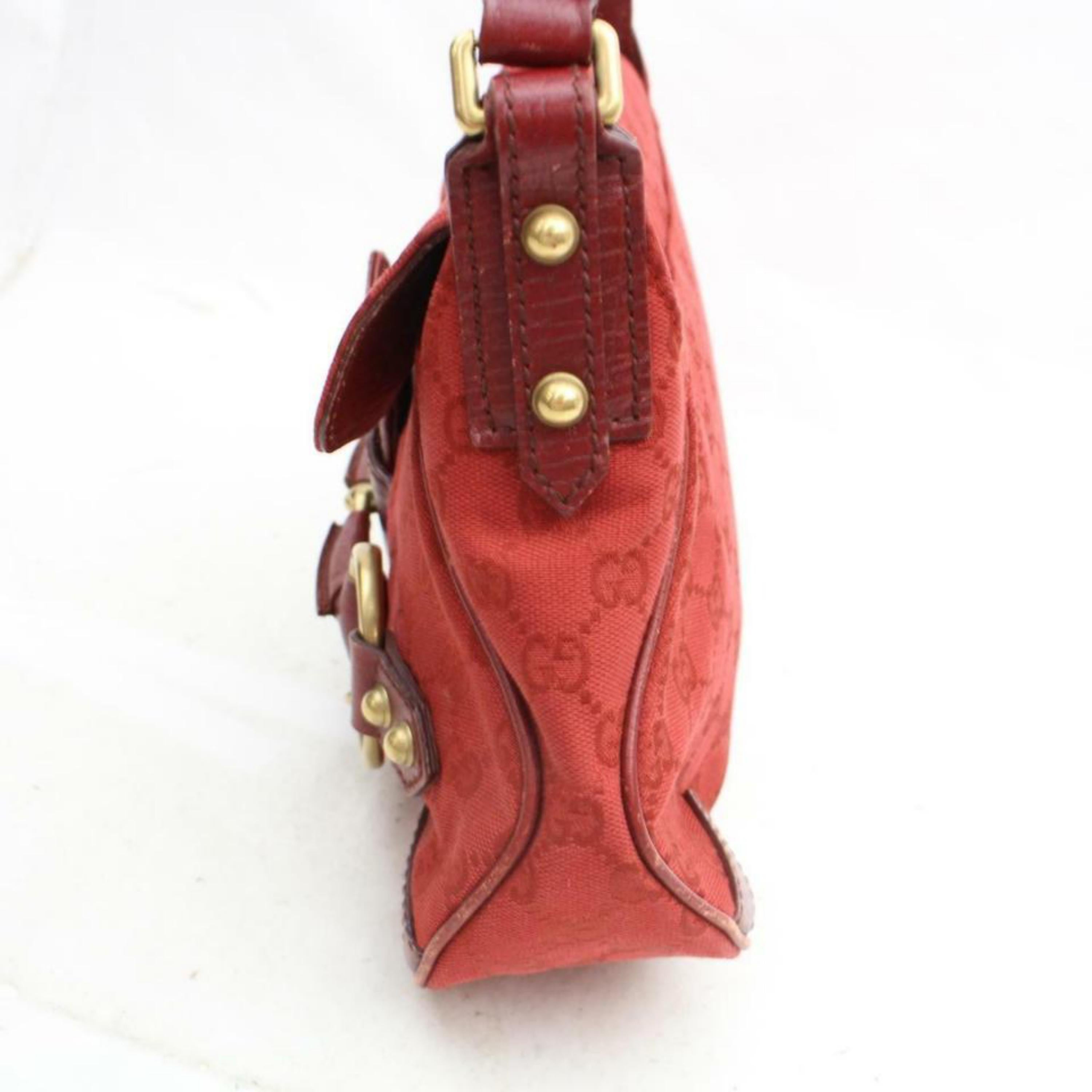 Gucci Horsebit Monogram Chain Flap 869934 Red Canvas Shoulder Bag For Sale 4