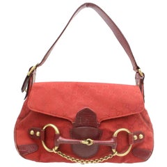 Vintage Gucci Horsebit Monogram Chain Flap 869934 Red Canvas Shoulder Bag