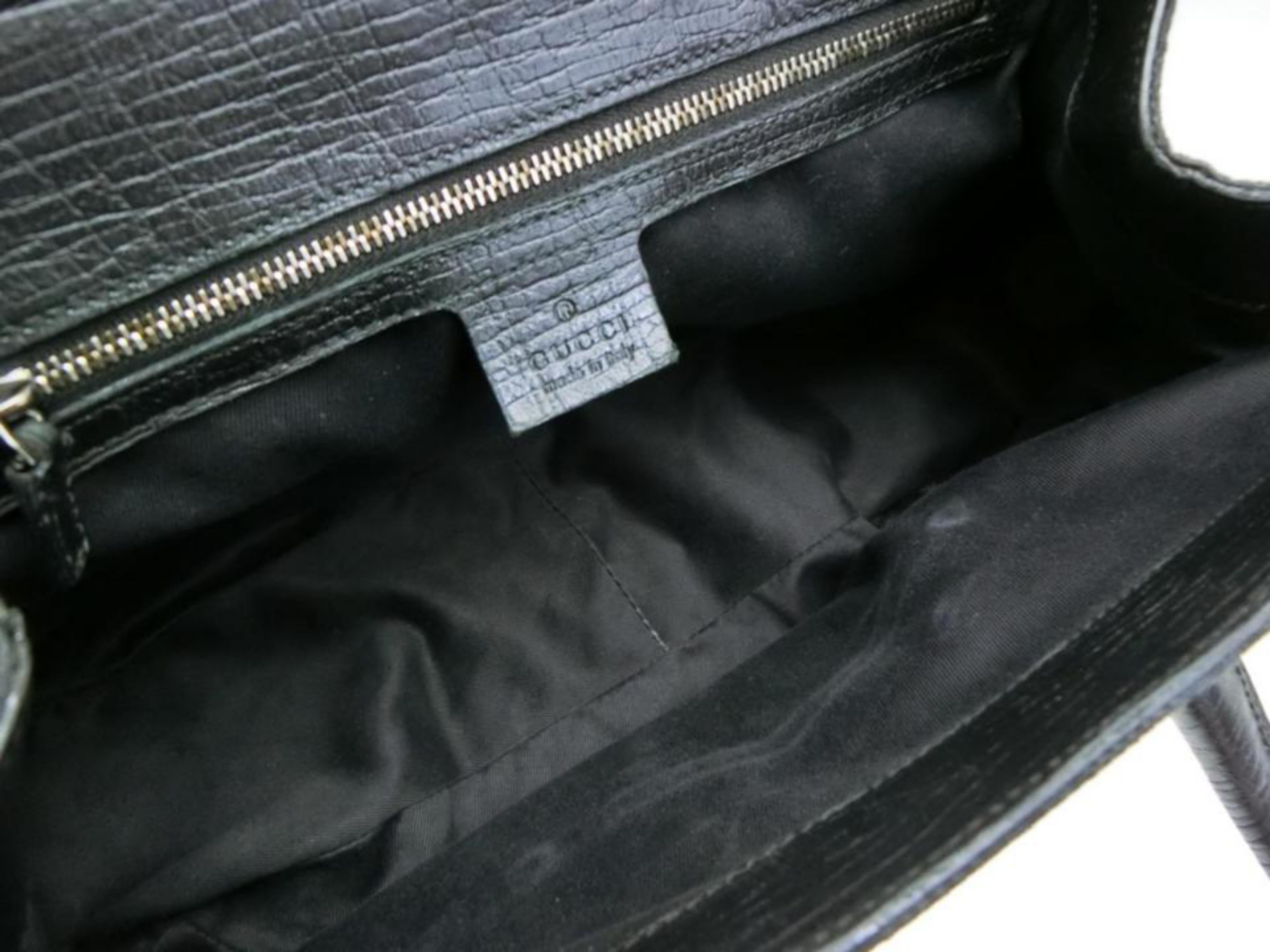 Gucci Horsebit Monogram Chain Satchel 231789 Black Canvas Shoulder Bag For Sale 6