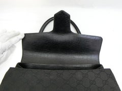 Gucci Horsebit Monogram Chain Satchel 231789 Black Canvas Shoulder Bag