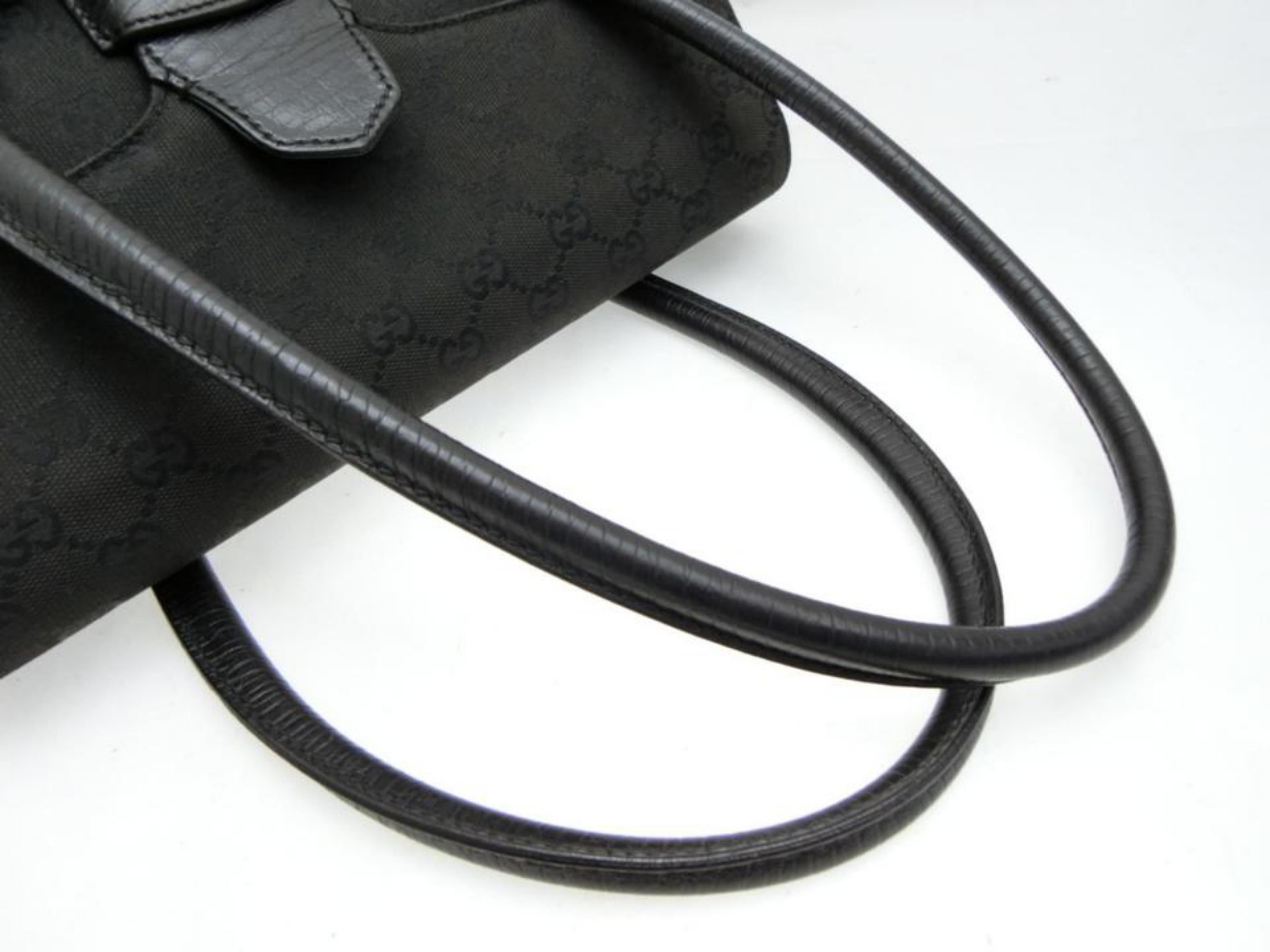 Women's Gucci Horsebit Monogram Chain Satchel 231789 Black Canvas Shoulder Bag For Sale