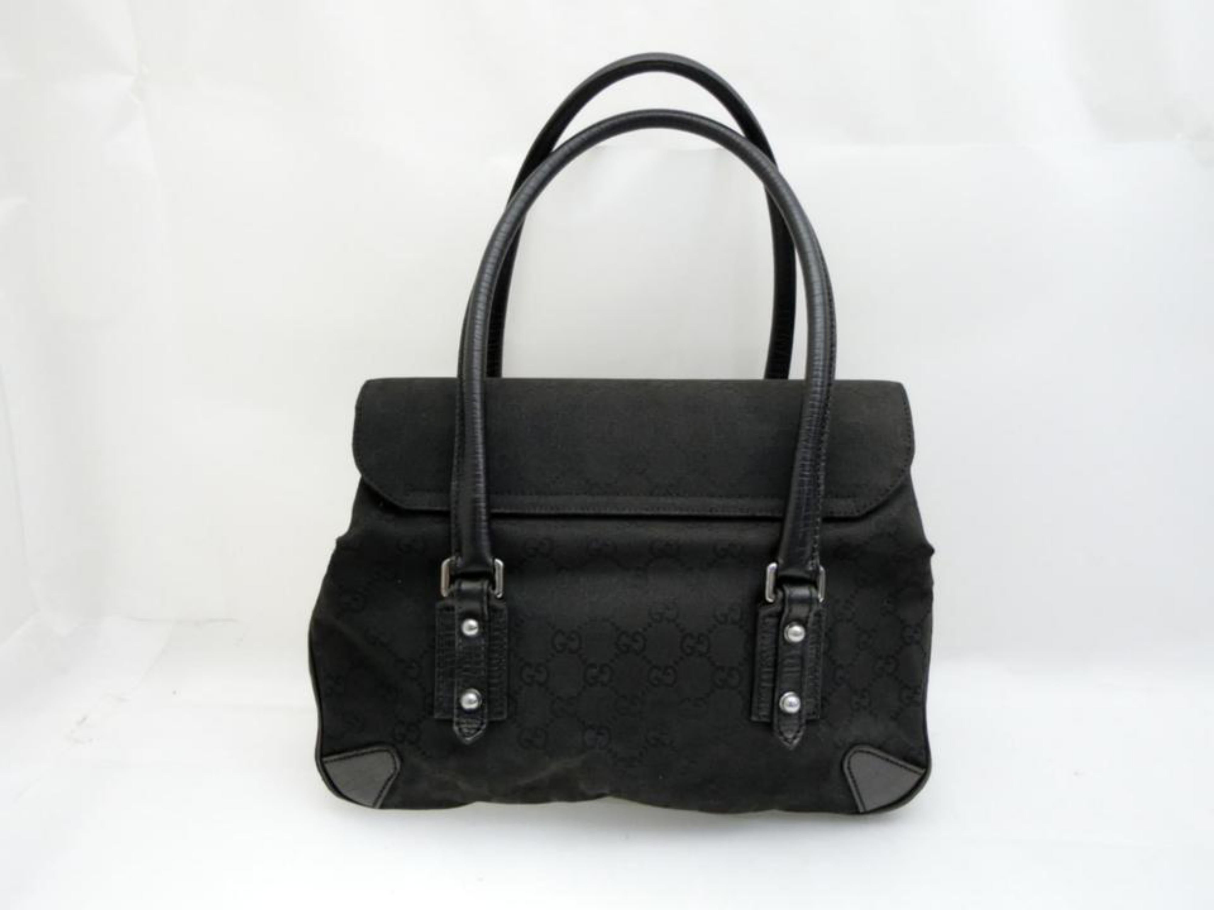Gucci Horsebit Monogram Chain Satchel 231789 Black Canvas Shoulder Bag For Sale 1