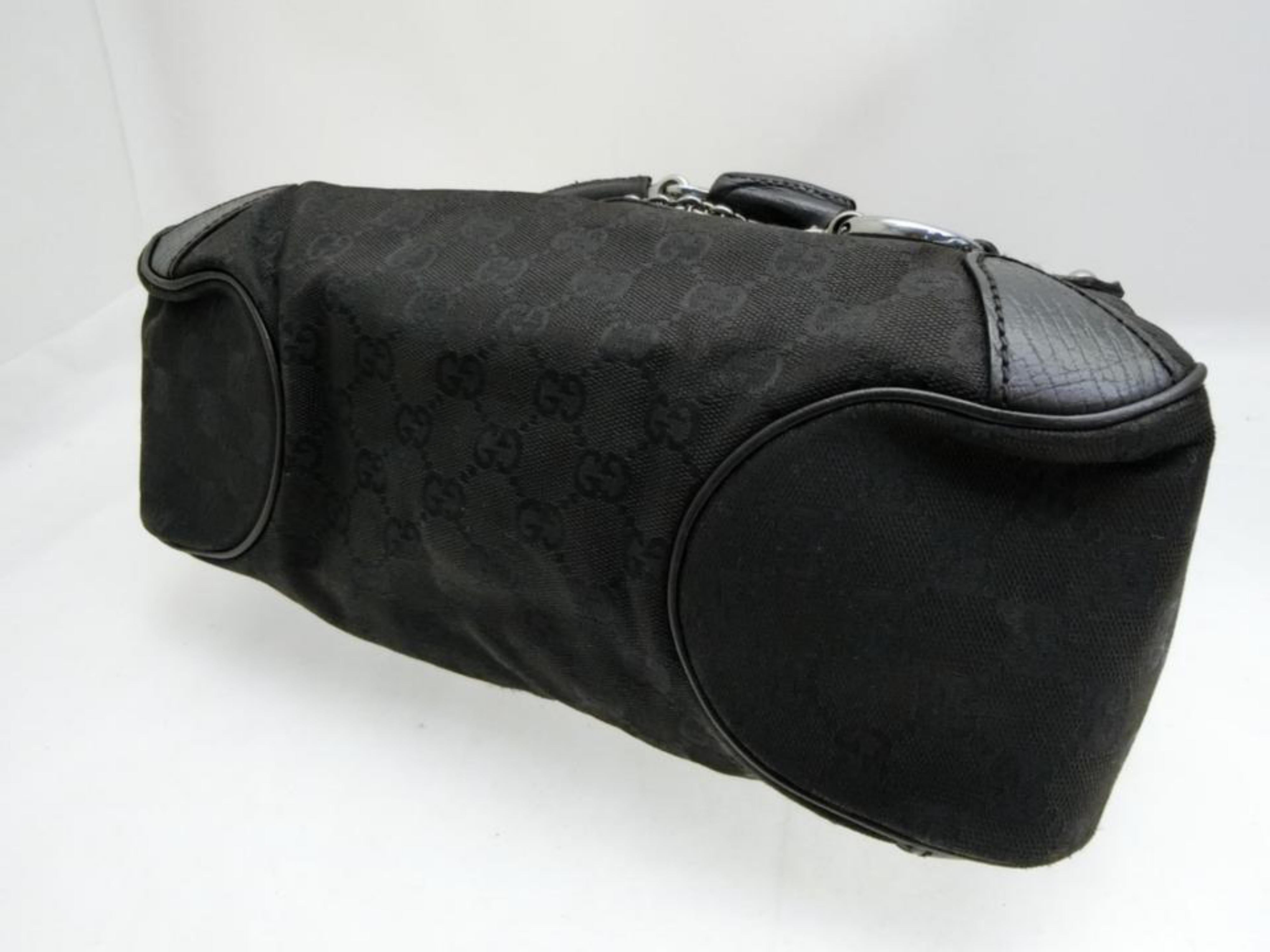 Gucci Horsebit Monogram Chain Satchel 231789 Black Canvas Shoulder Bag For Sale 5