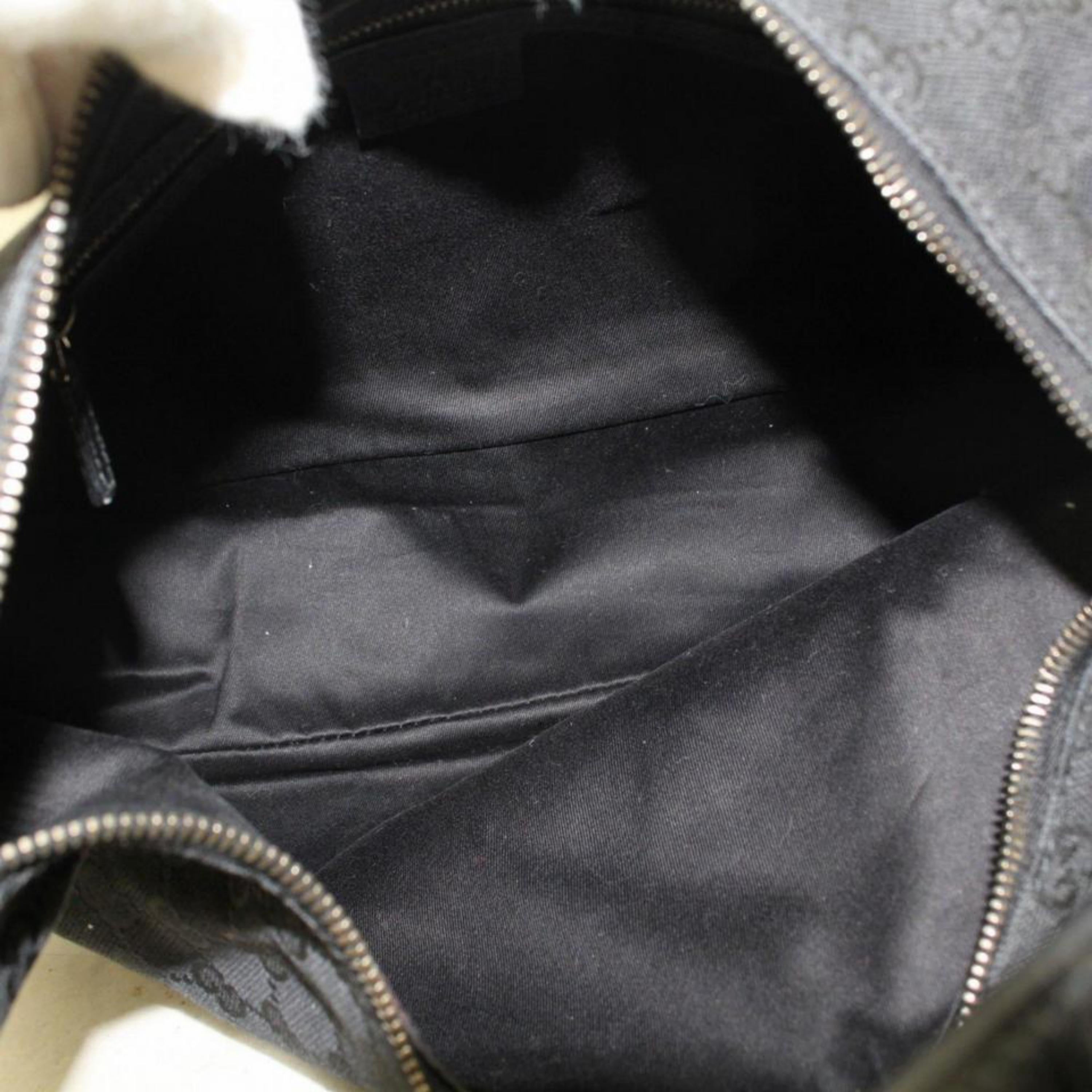 Gucci Horsebit Monogram Gg Hobo 867948 Black Canvas Shoulder Bag In Excellent Condition For Sale In Forest Hills, NY