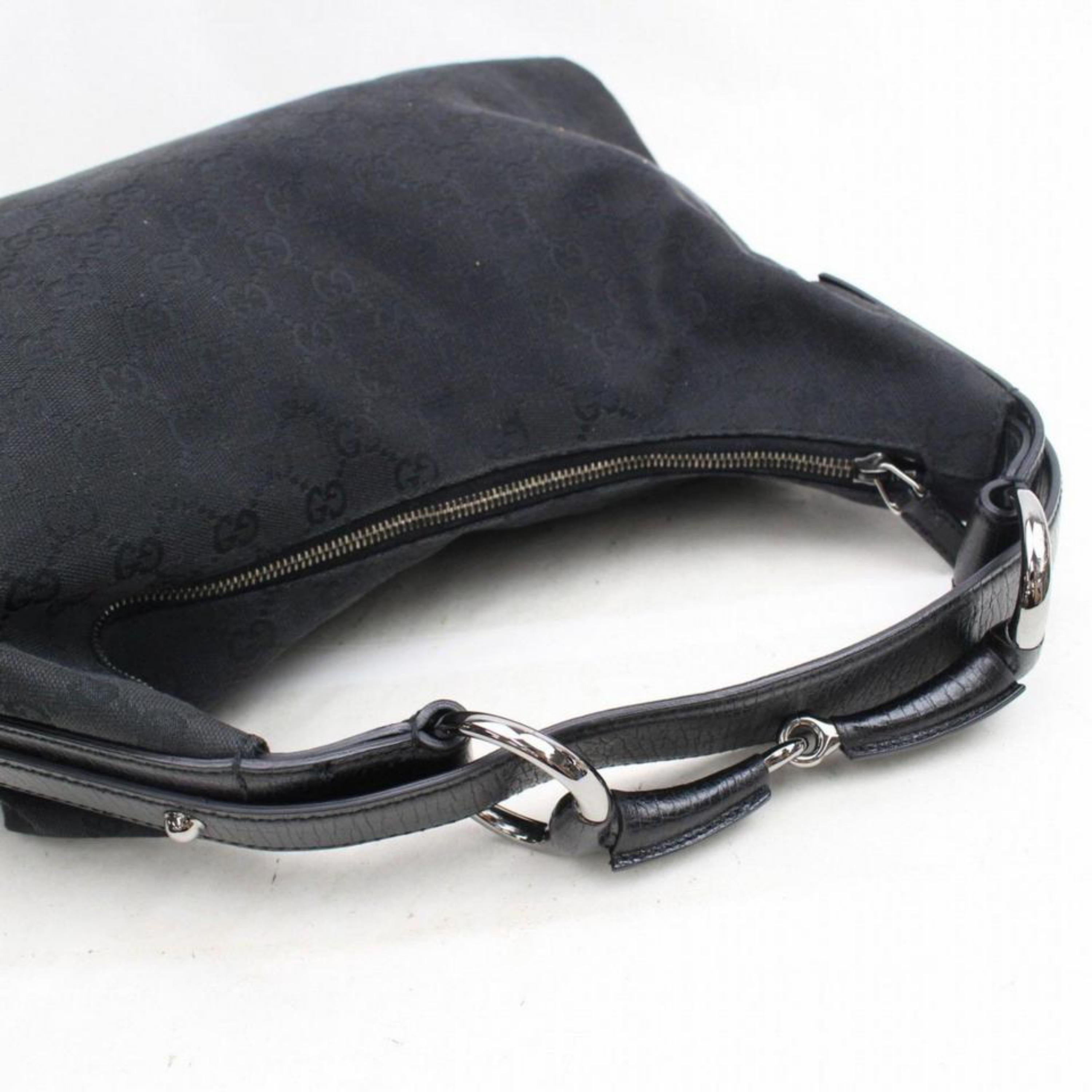 Gucci Horsebit Monogram Gg Hobo 867948 Black Canvas Shoulder Bag For Sale 1