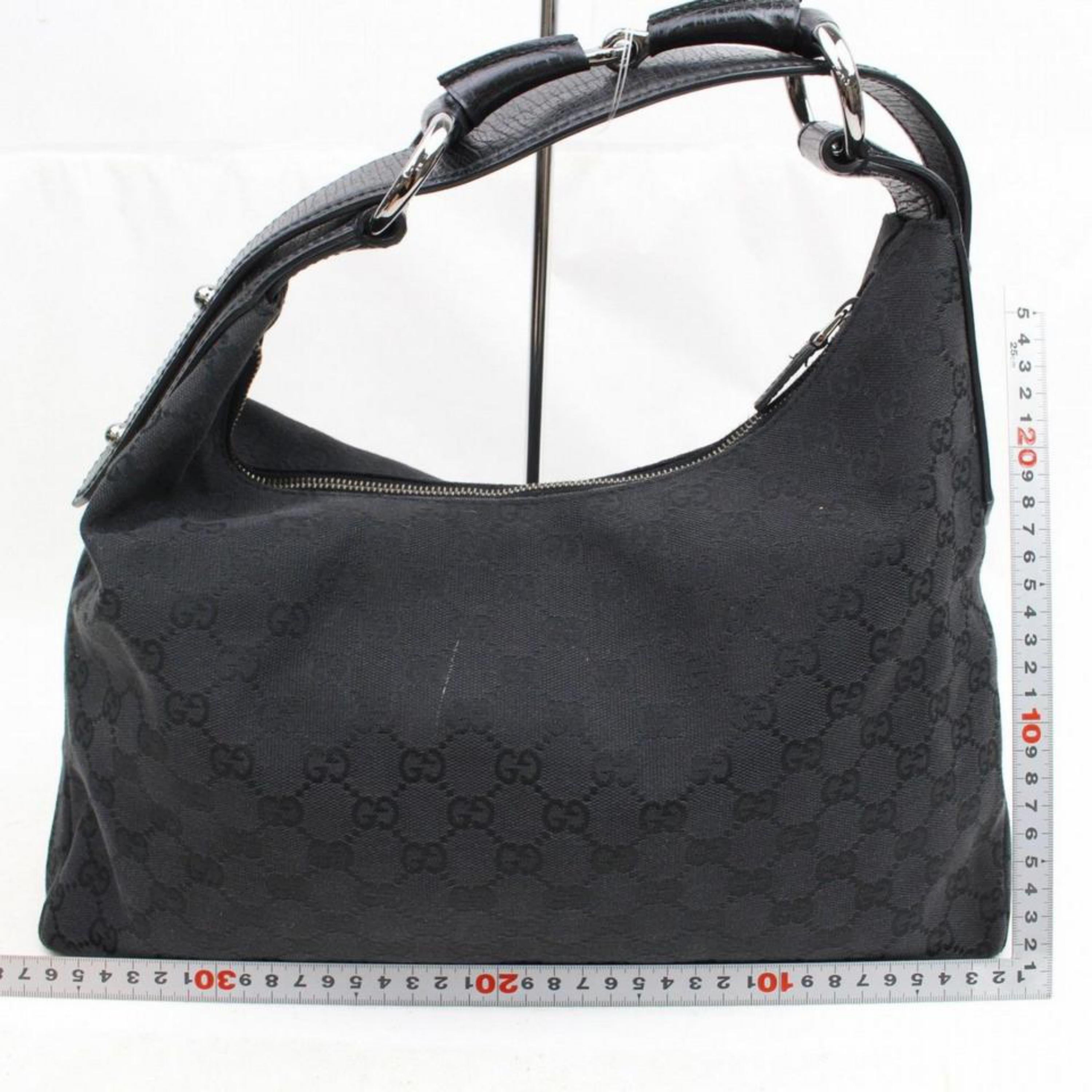 Gucci Horsebit Monogram Gg Hobo 867948 Black Canvas Shoulder Bag For Sale 2