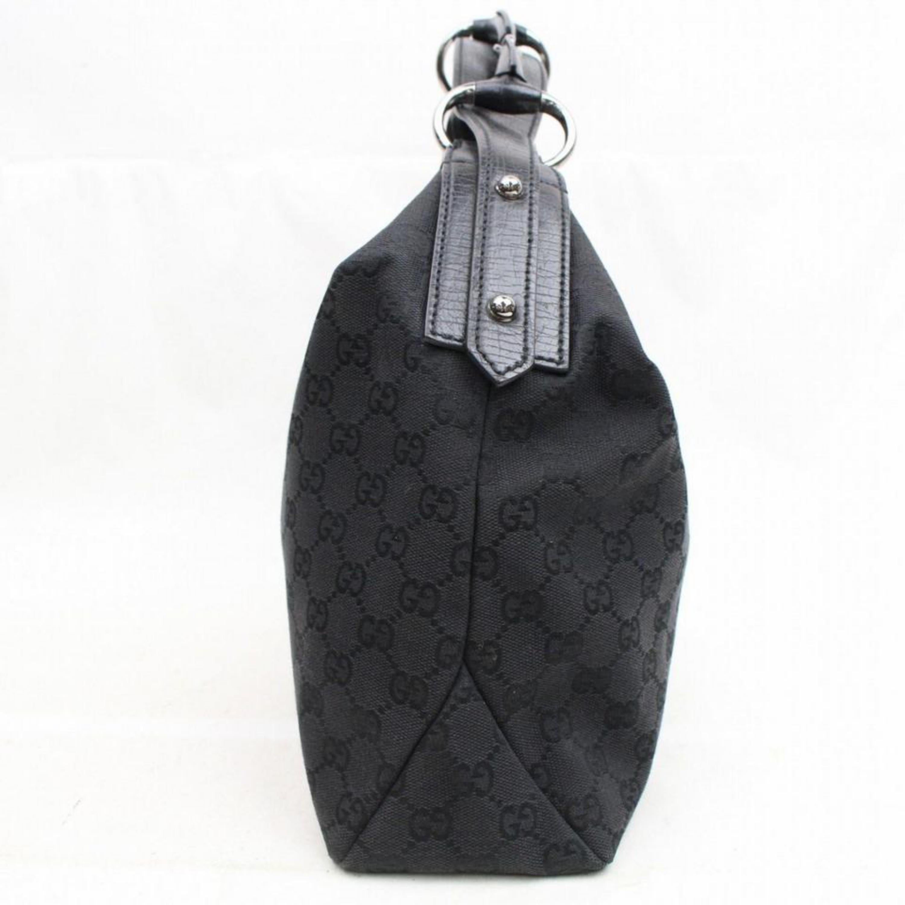 Gucci Horsebit Monogram Gg Hobo 867948 Black Canvas Shoulder Bag For Sale 4