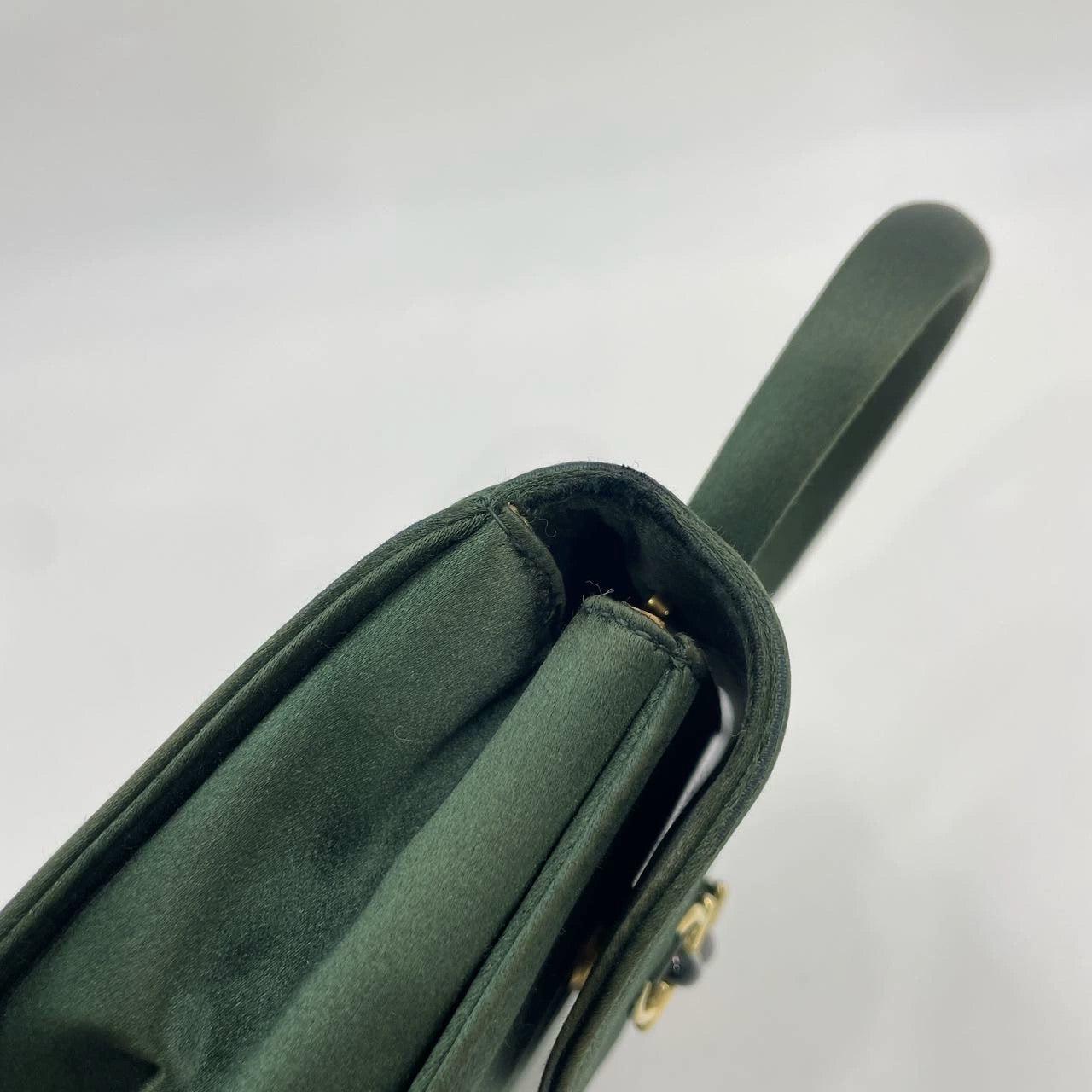 Gucci Horsebit Night Super Mini Green Satin Top Handle Bag with Strap For Sale 9