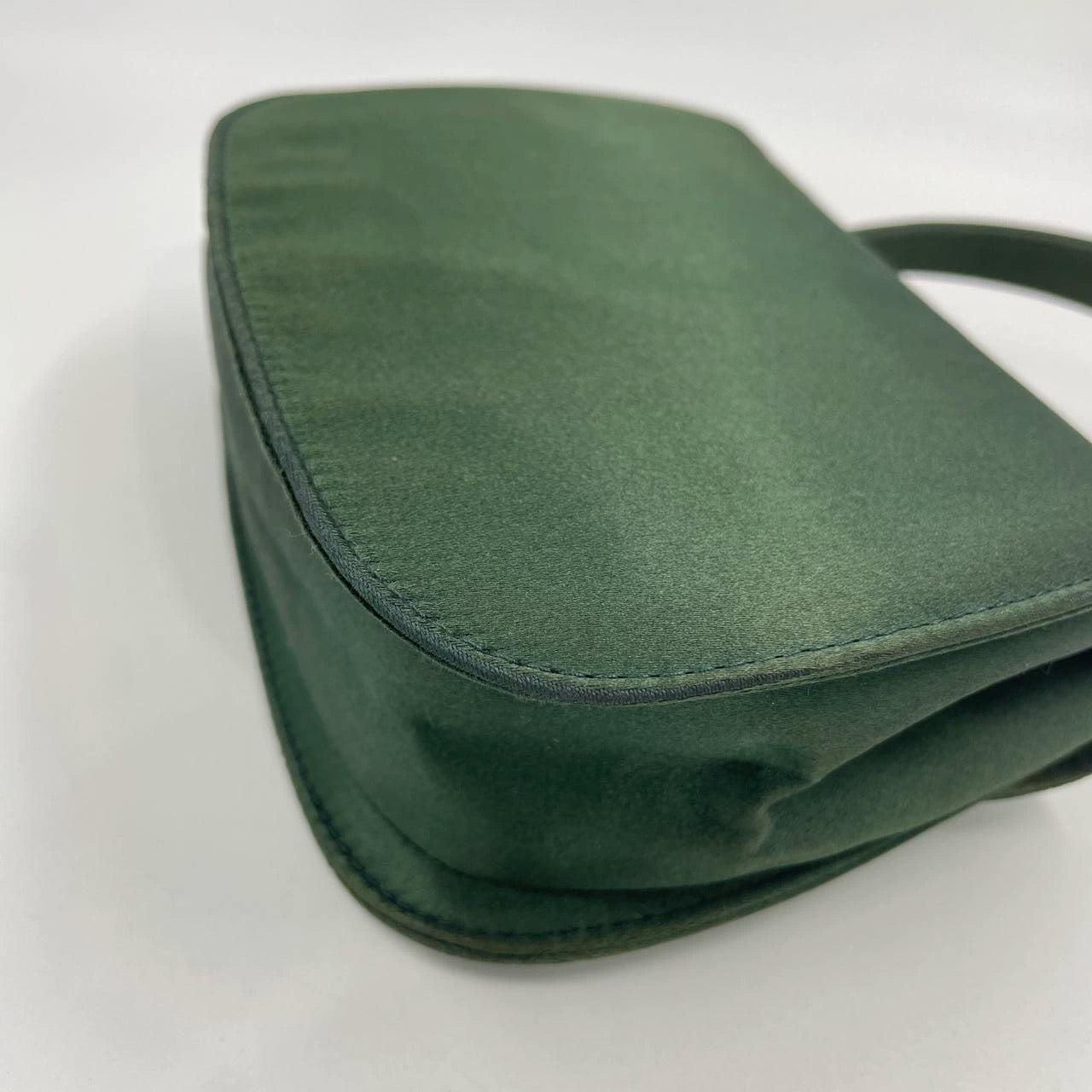 Gucci Horsebit Night Super Mini Green Satin Top Handle Bag with Strap For Sale 11