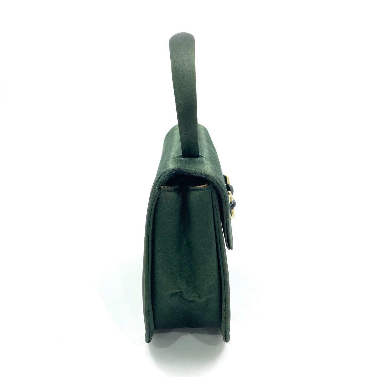 Gucci Horsebit Night Super Mini Green Satin Top Handle Bag with Strap
 These are professional photos of the actual bag.
 CONDITION: GOOD
 This preloved/ preowned Gucci horsebit top handle bag is in good to very good condition. Light stains or