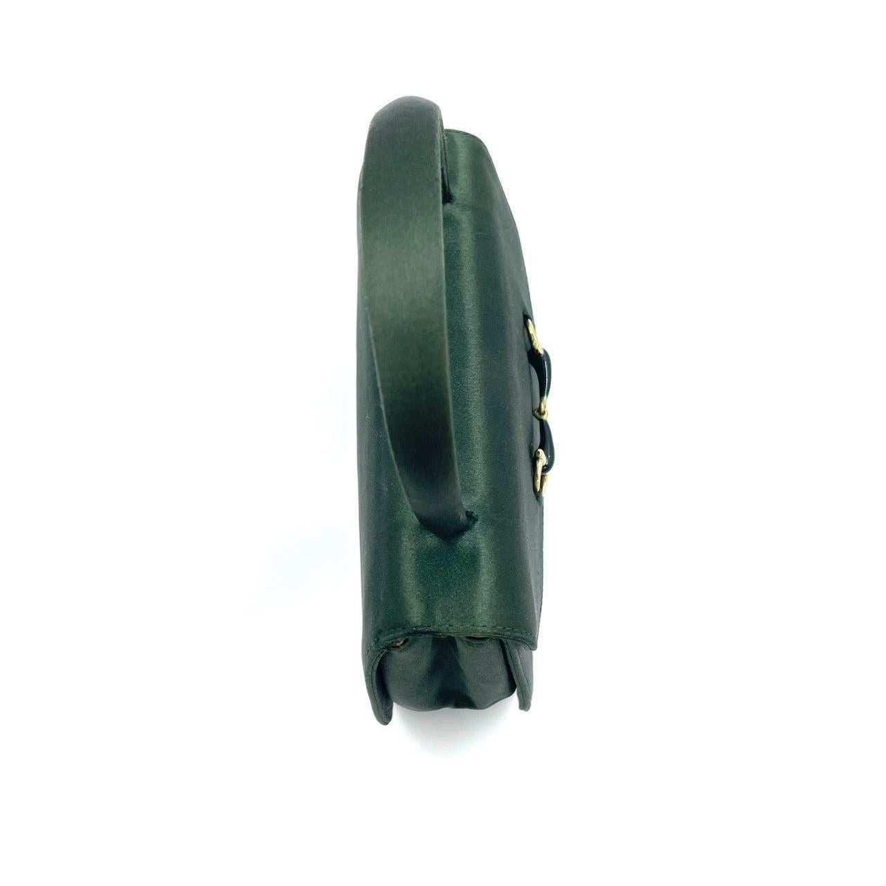 Women's Gucci Horsebit Night Super Mini Green Satin Top Handle Bag with Strap For Sale