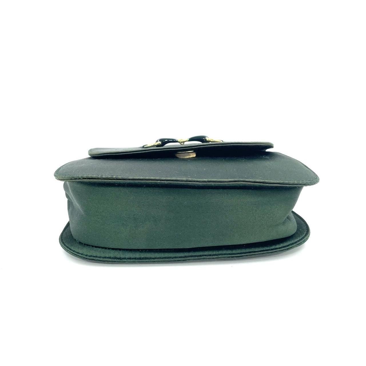 Gucci Horsebit Night Super Mini Green Satin Top Handle Bag with Strap For Sale 3