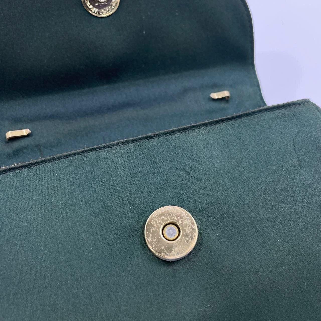 Gucci Horsebit Night Super Mini Green Satin Top Handle Bag with Strap For Sale 4