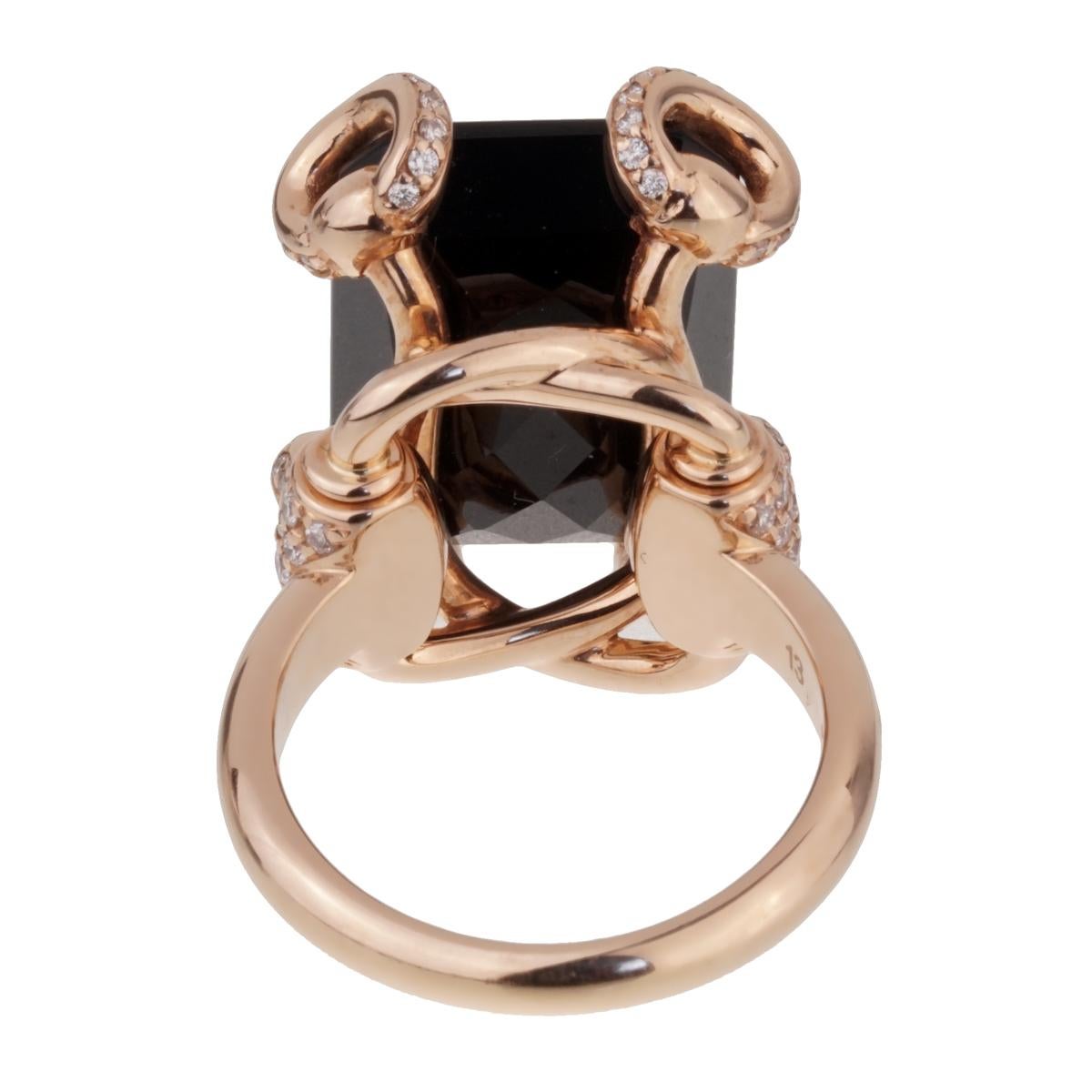 Women's Gucci Horsebit Onyx Diamond Rose Gold Ring