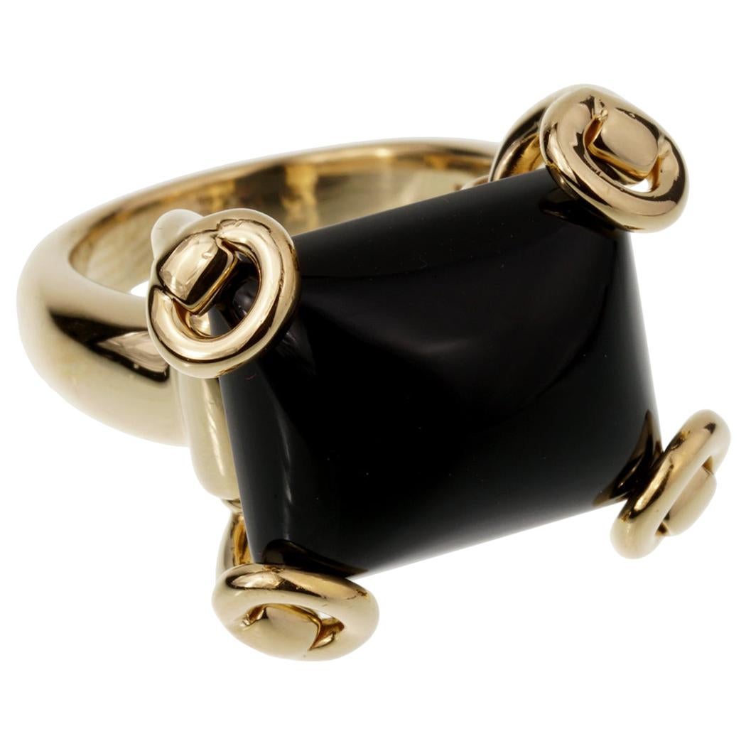 Gucci Horsebit Onyx Yellow Gold Cocktail Ring