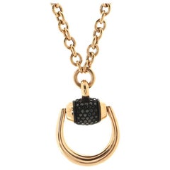 Gucci Horsebit Pendant Necklace 18K Rose Gold with Diamonds Medium