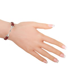 Gucci Horsebit Rhodium-Plated Silver and Red Leather Bracelet