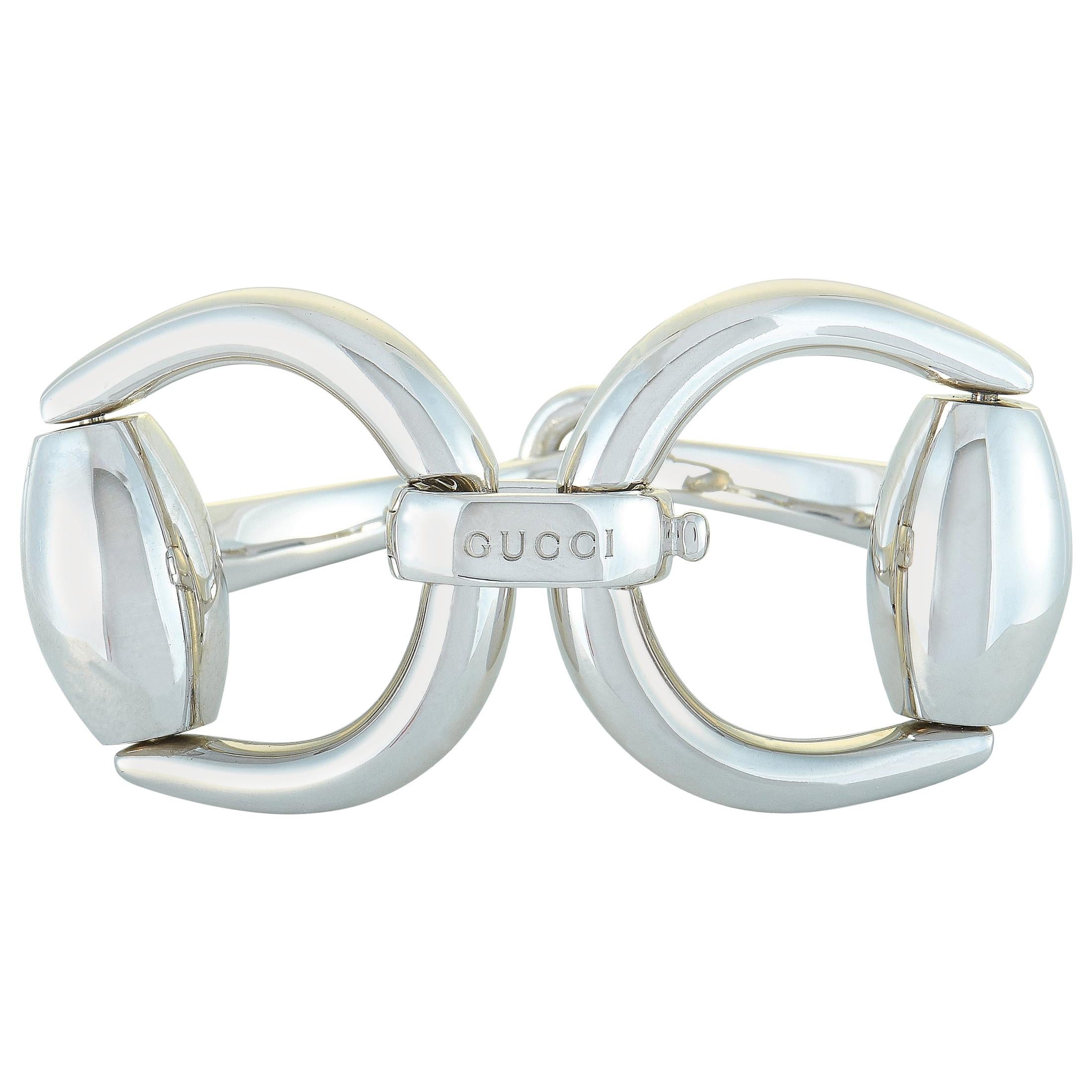 Gucci Horsebit Rhodium-Plated Sterling Silver Bracelet