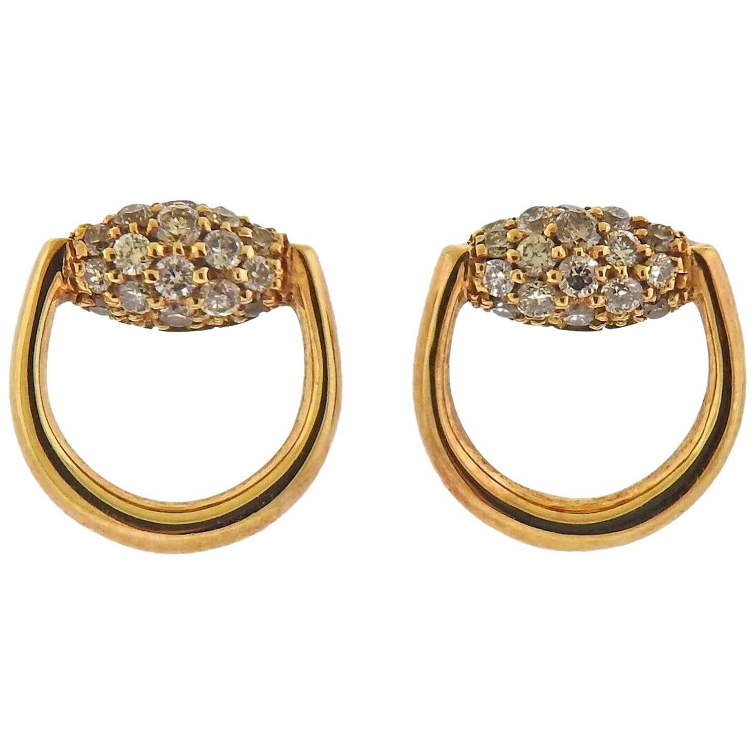 Gucci Horsebit Gold Diamond Stud Earrings