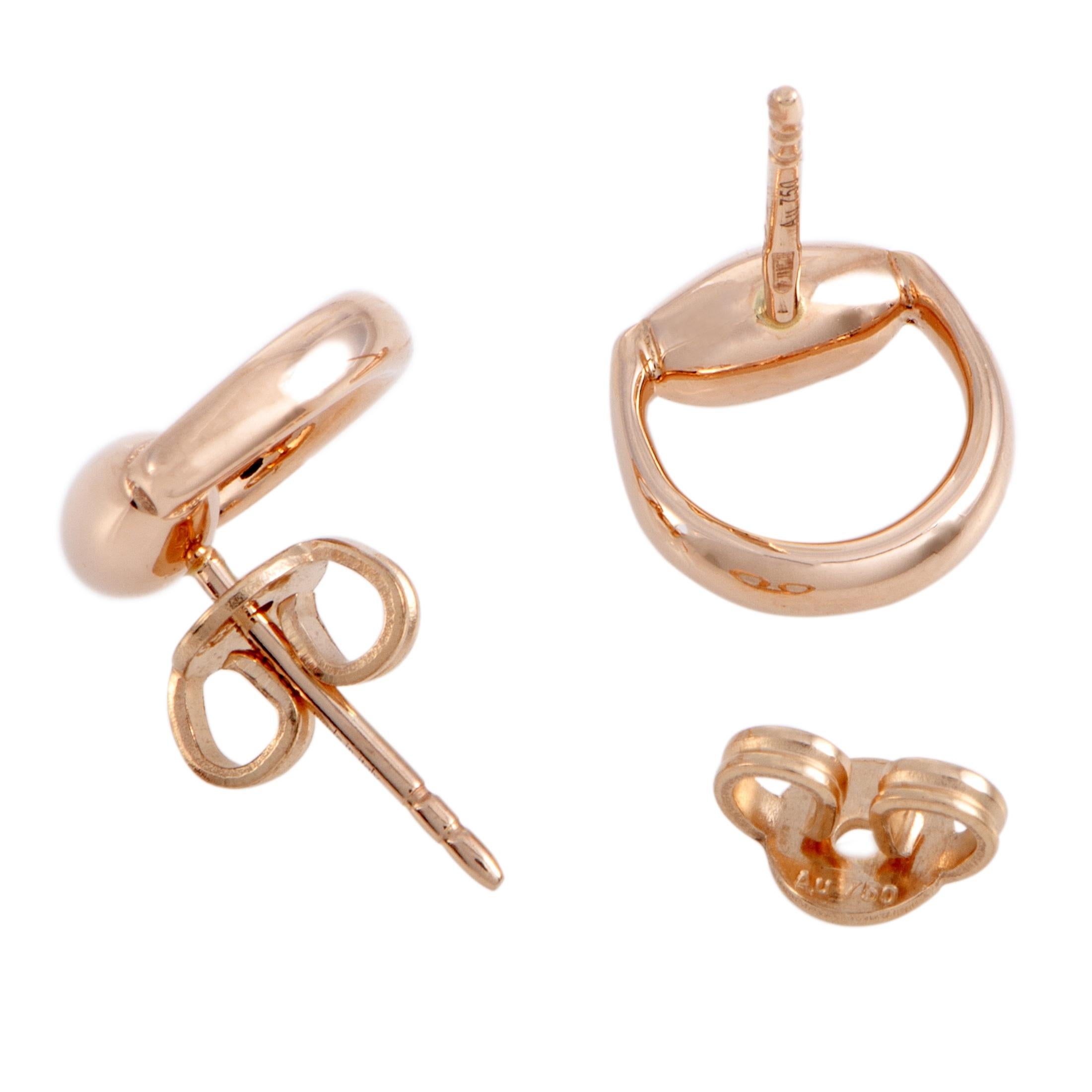 The Gucci “Horsebit” earrings are crafted from 18K rose gold and each of the two weighs 2 grams. The earrings measure 0.37” in length and 0.37” in width.
 
 Offered in brand new condition, this pair of earrings includes the manufacturer’s box and