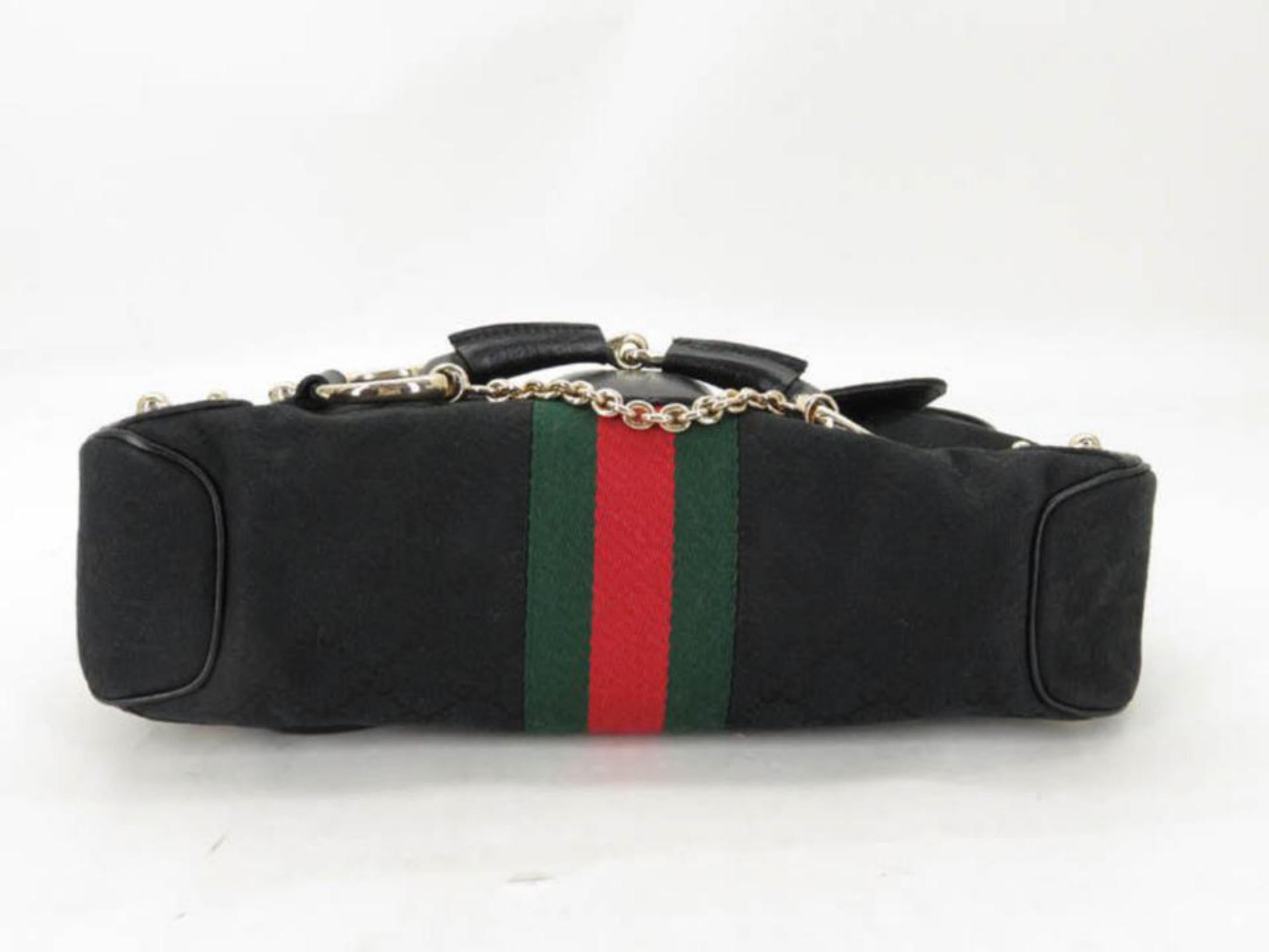 Gucci Horsebit Sherry Web Chain Flap 867901 Black Canvas Shoulder Bag For Sale 6