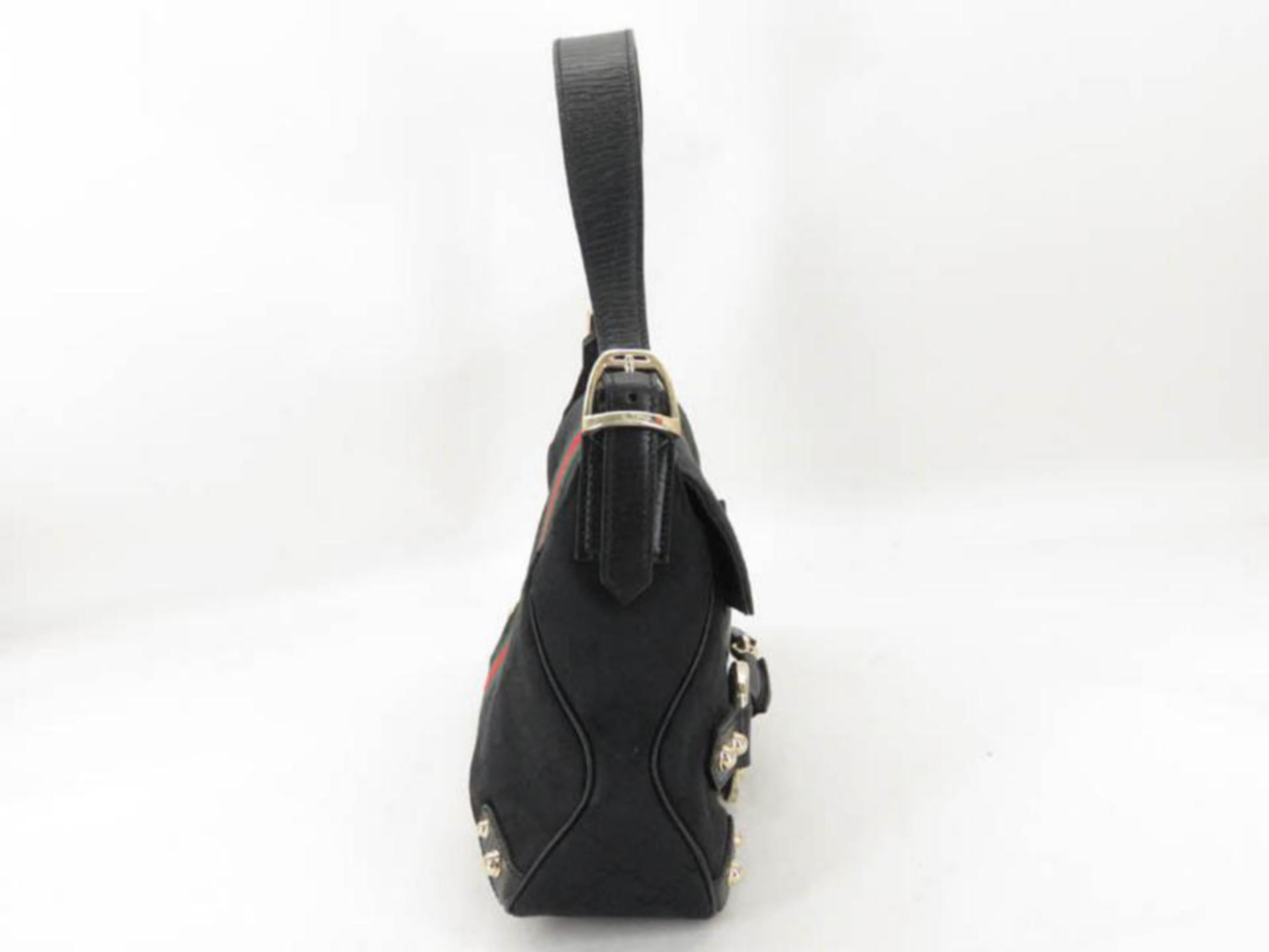 Gucci Horsebit Sherry Web Chain Flap 867901 Black Canvas Shoulder Bag For Sale 7