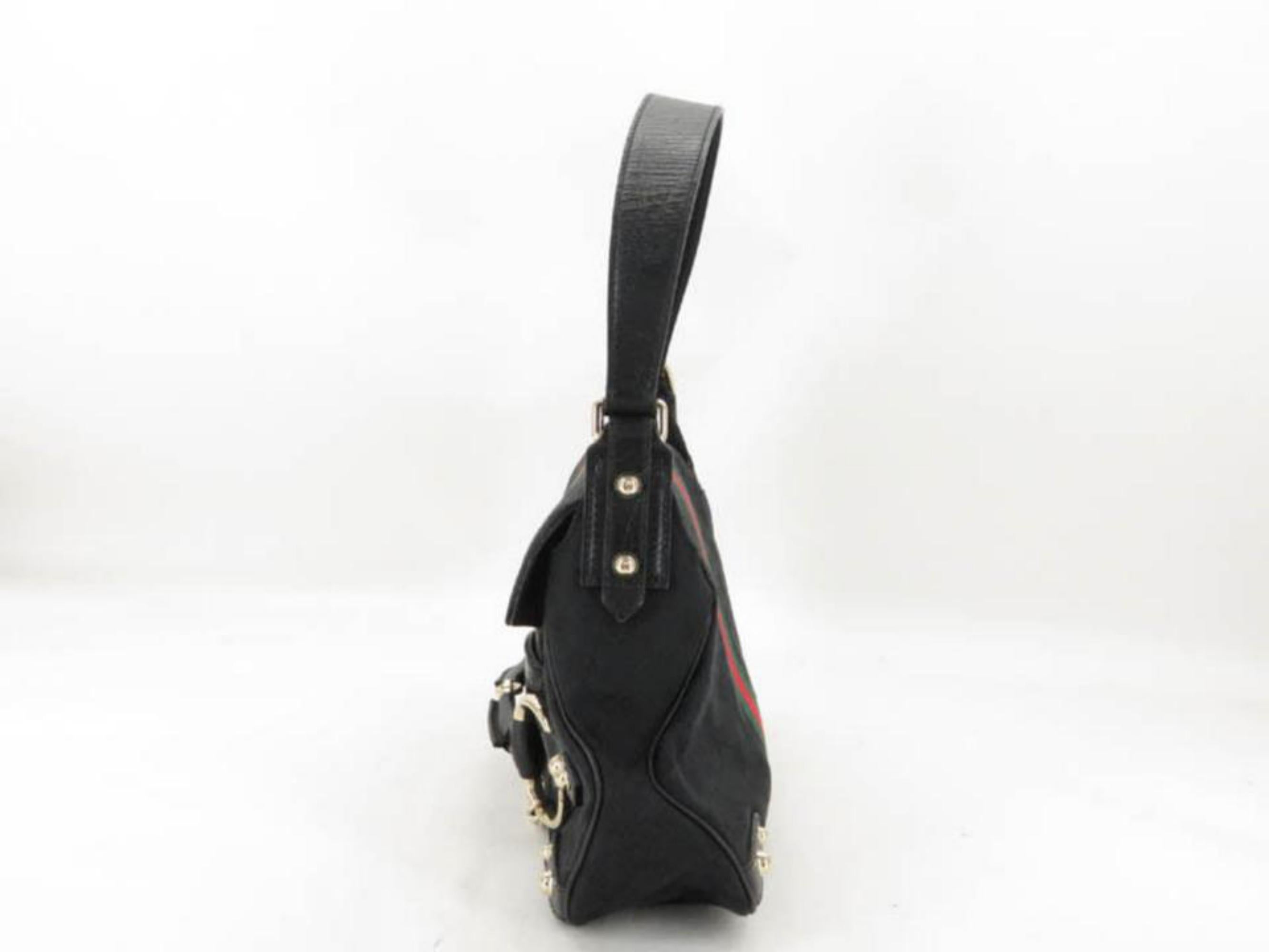 Gucci Horsebit Sherry Web Chain Flap 867901 Black Canvas Shoulder Bag For Sale 8