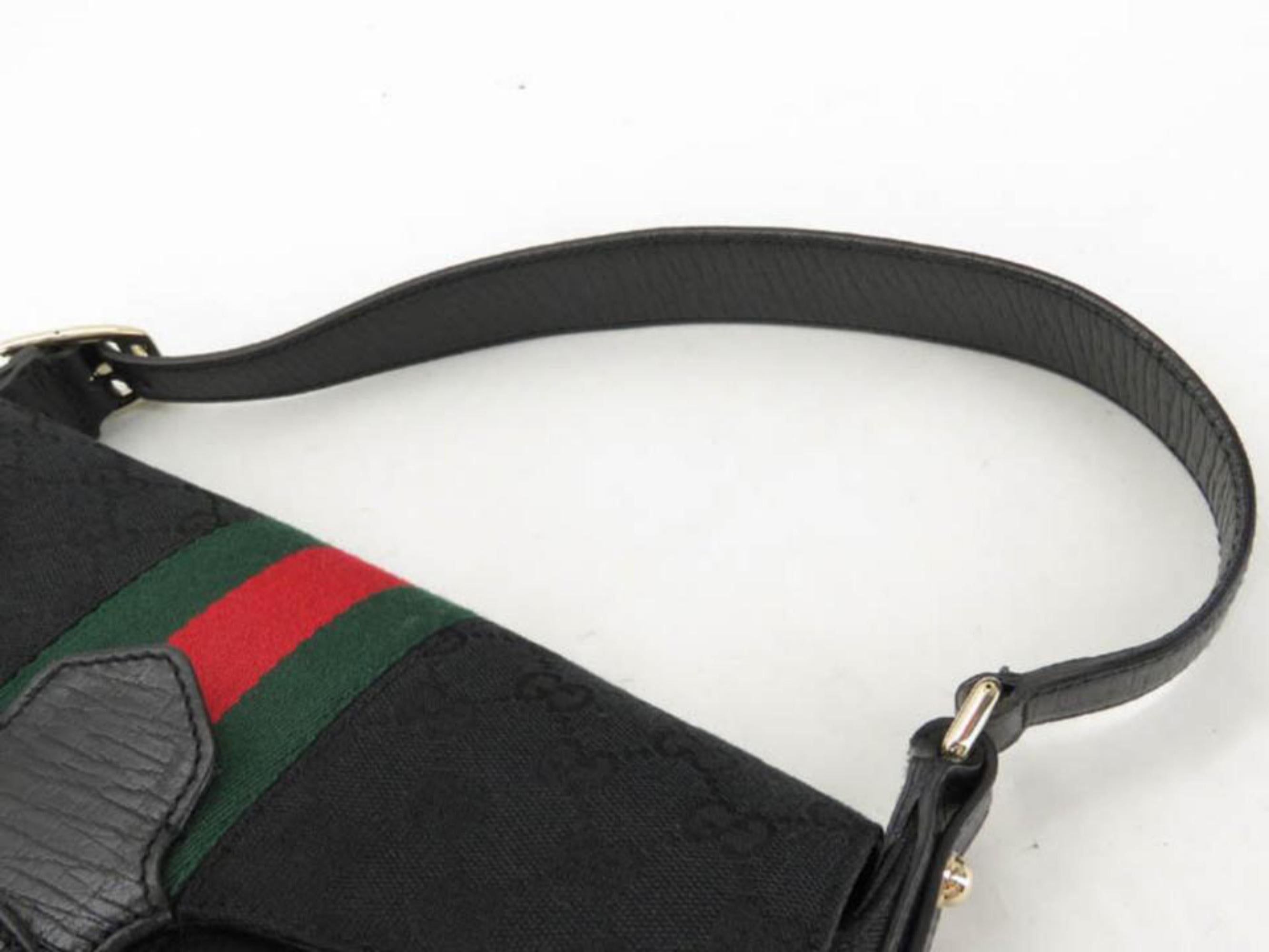 Gucci Horsebit Sherry Web Chain Flap 867901 Black Canvas Shoulder Bag For Sale 2